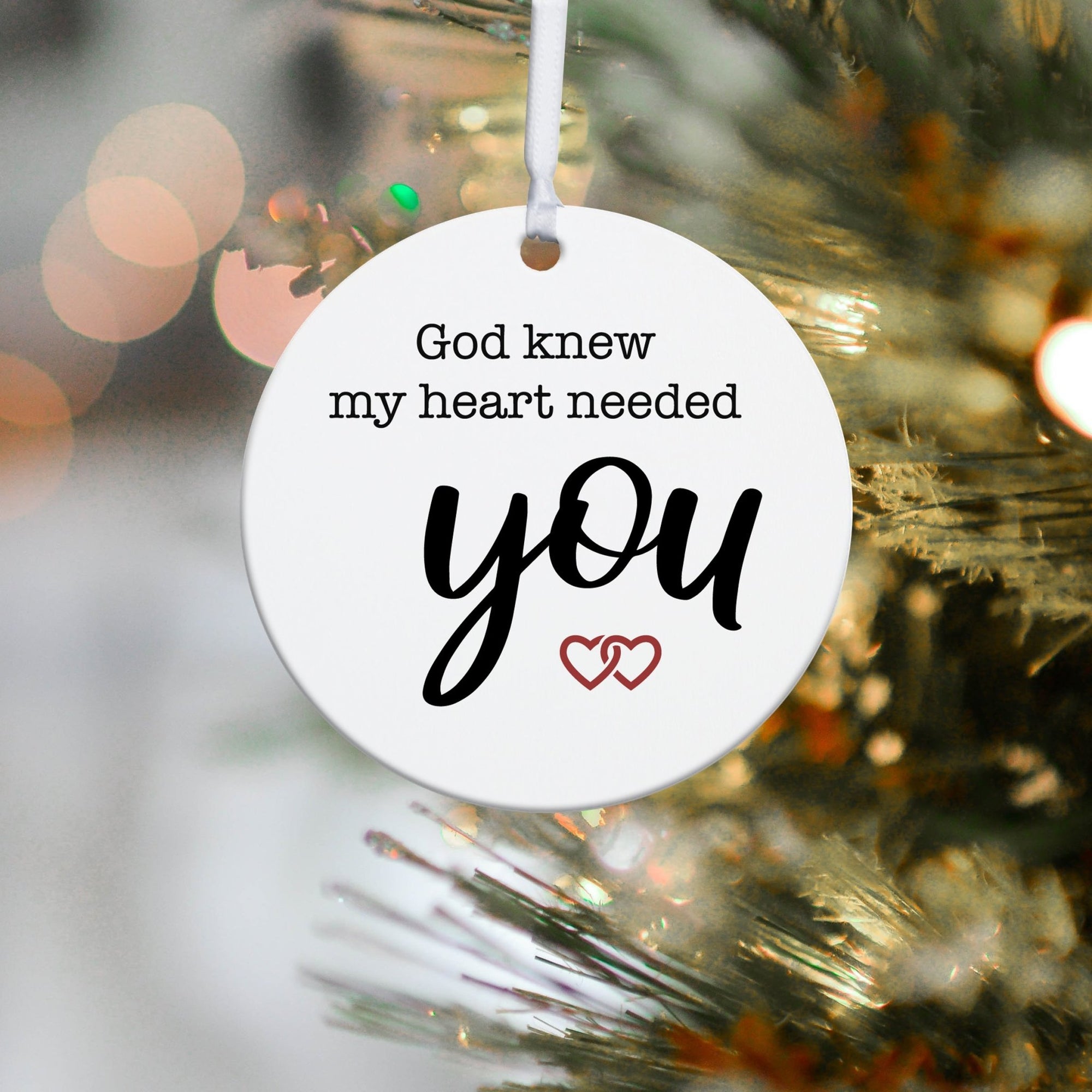 Husband / Boyfriend White Ornament With Inspirational Message Gift Ideas - God Knew My Heart Needed You - LifeSong Milestones