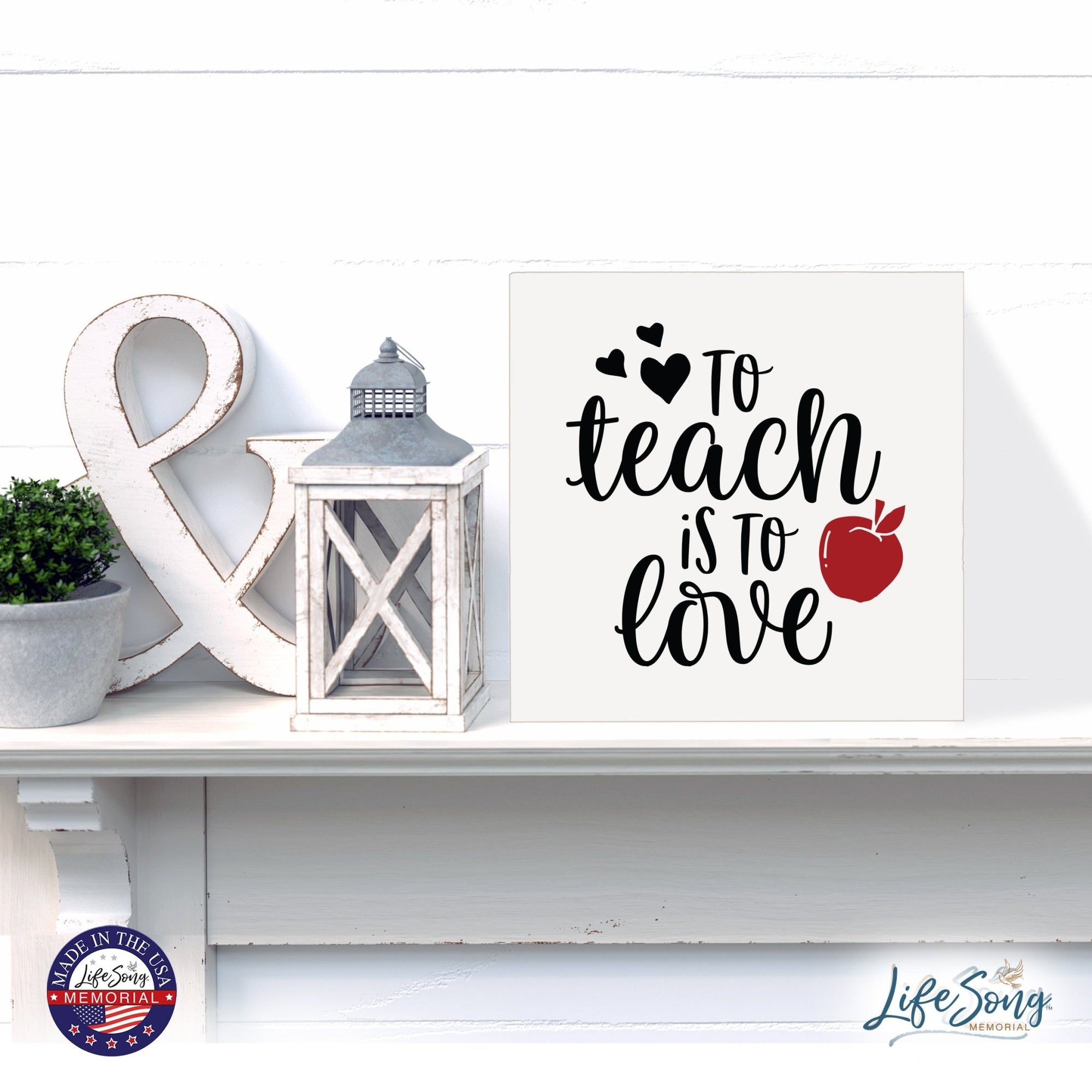 Inspiring Modern Framed Shadow Box 10x10 To Teach Is To (Red Apple) - LifeSong Milestones