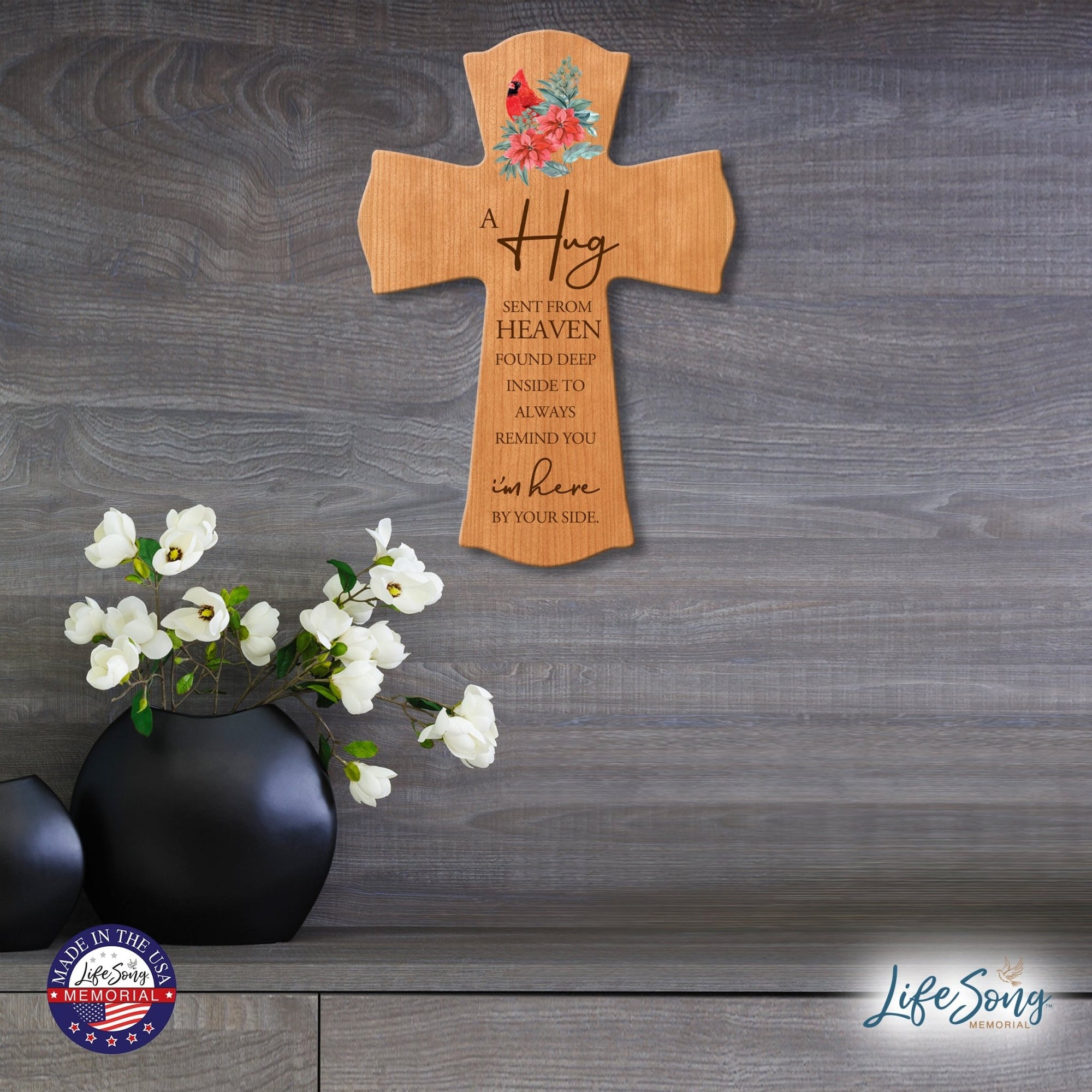 Memorial Wooden Wall Cross 8x11 Cardinal Bereavement Gift for Loss on Loved One – A Hug Sent From Heaven - LifeSong Milestones