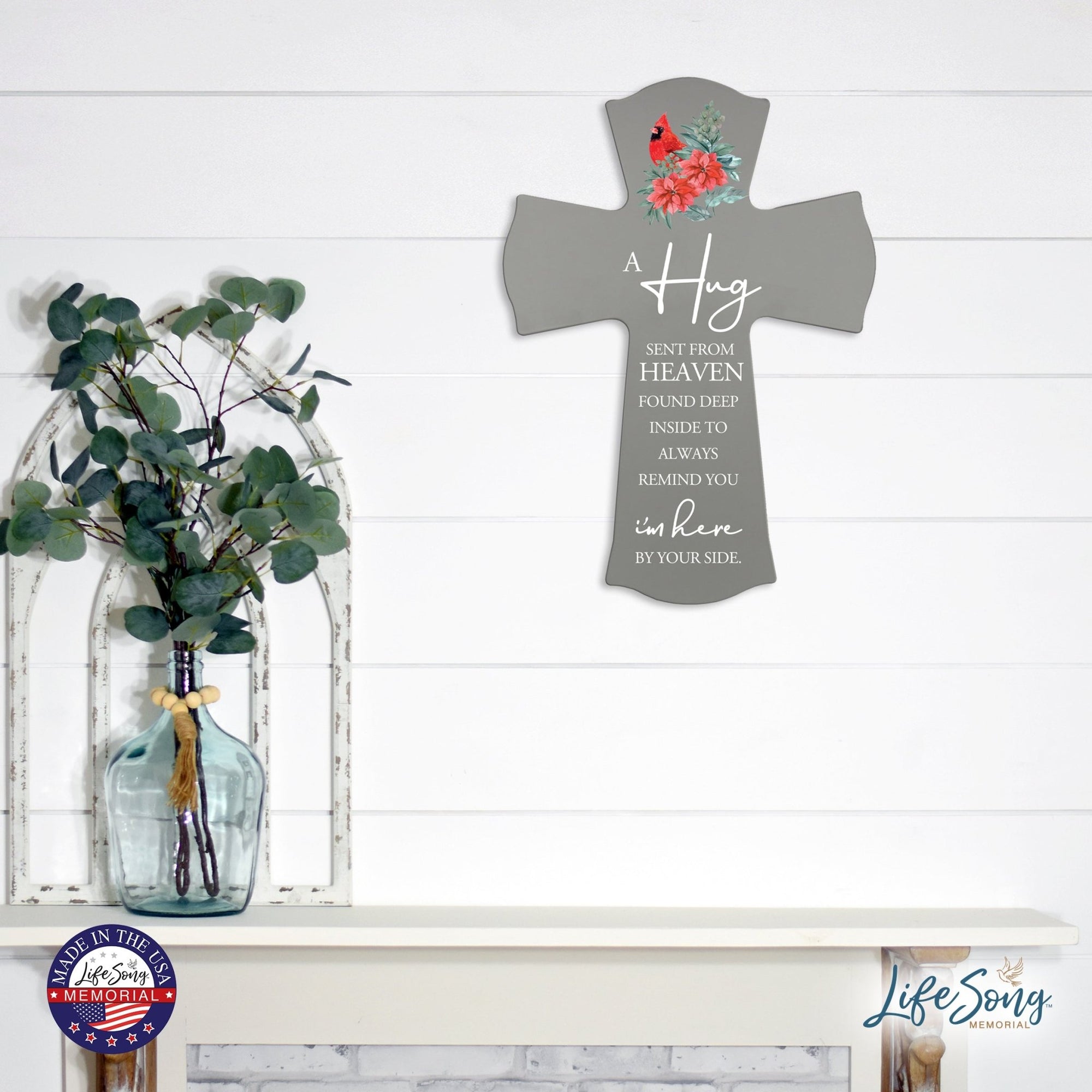 Memorial Wooden Wall Cross 8x11 Cardinal Bereavement Gift for Loss on Loved One – A Hug Sent From Heaven - LifeSong Milestones