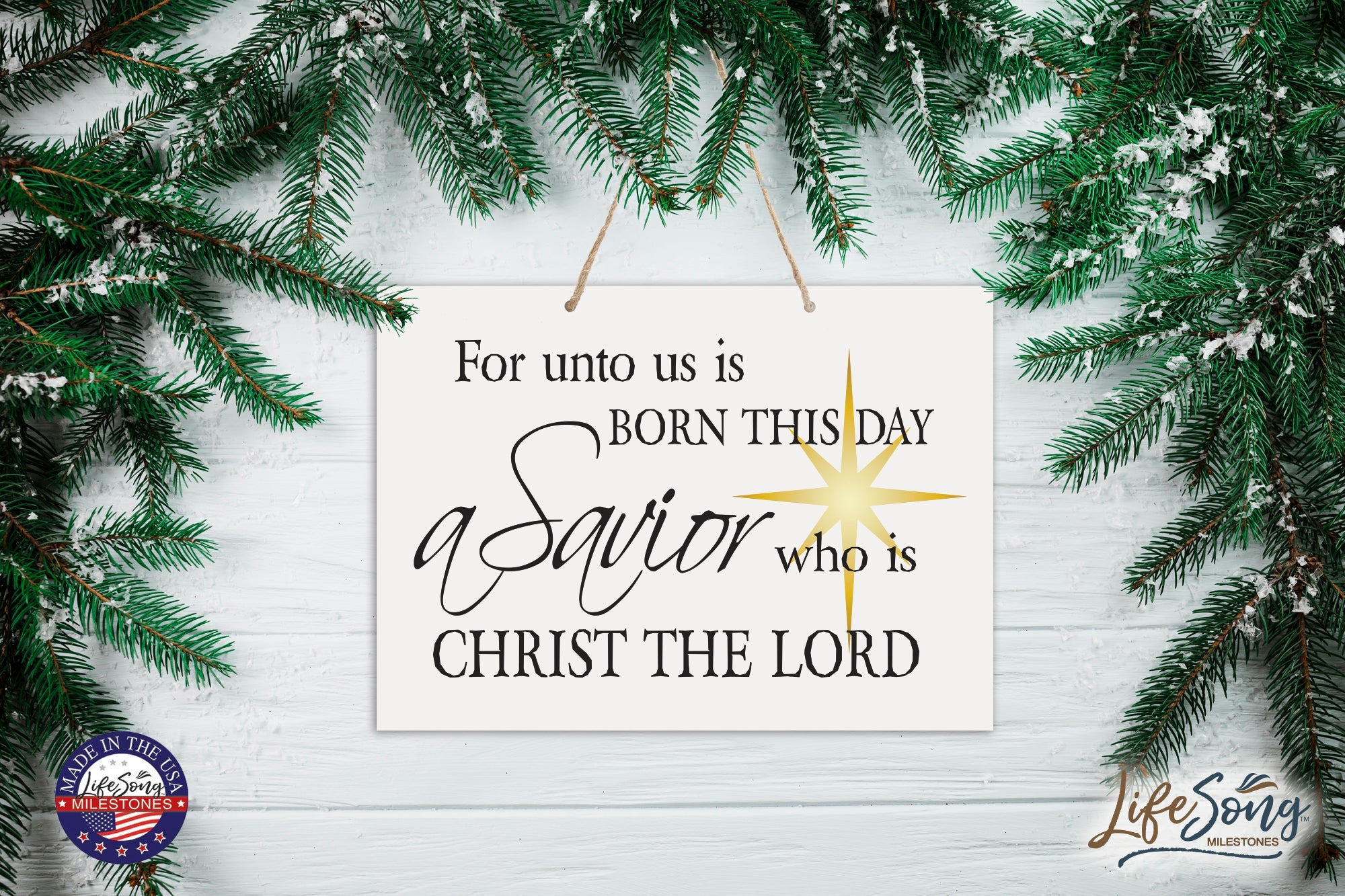 Merry Christmas Wall Hanging Sign - For Unto Us - LifeSong Milestones