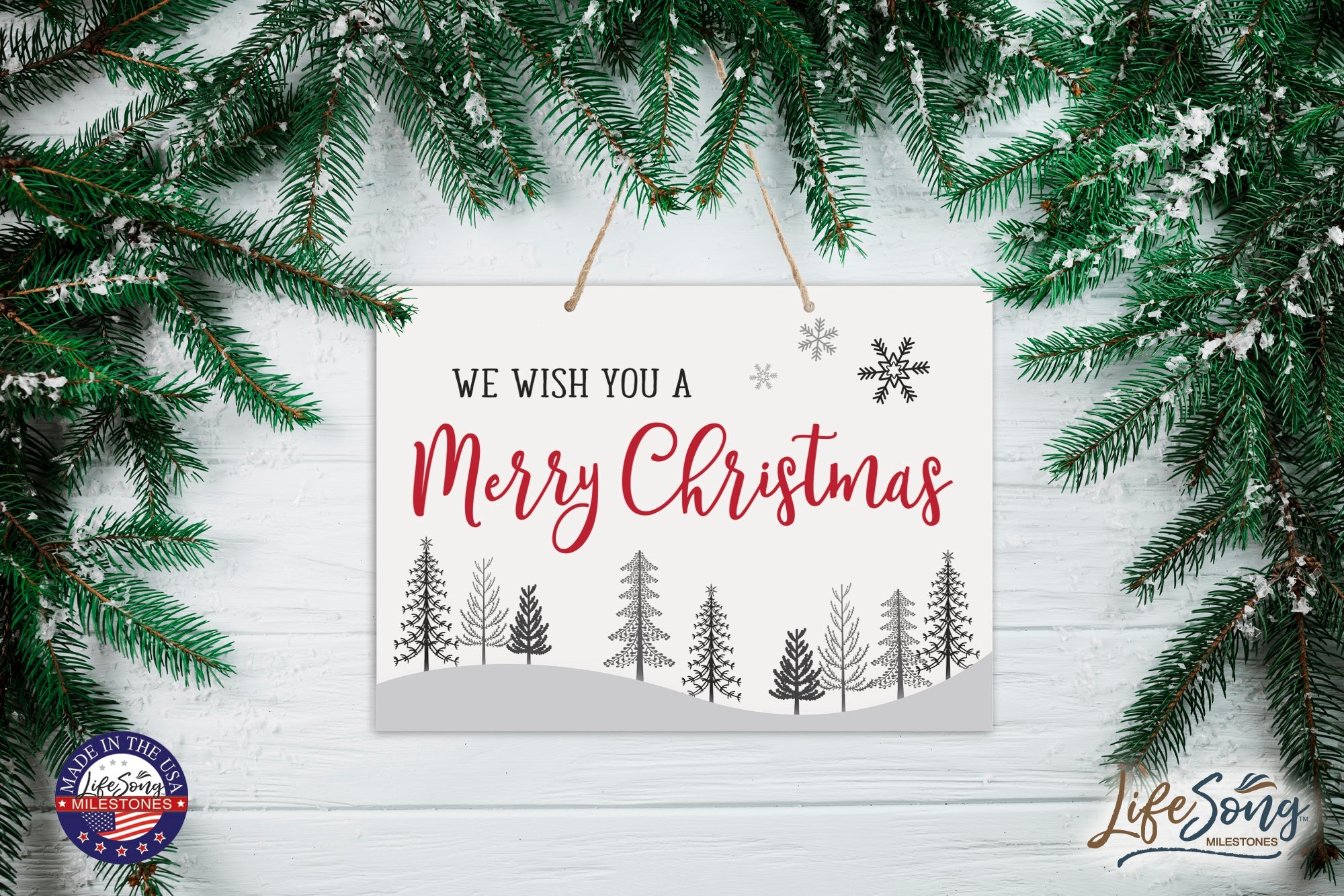 Merry Christmas Wall Hanging Sign - We Wish You - LifeSong Milestones