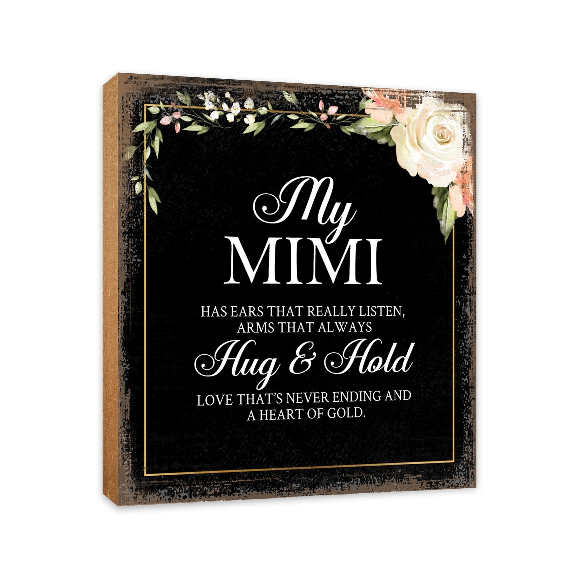 Mimi Has Ears Floral 6x6 Inches Wood Family Art Sign Tabletop and Shelving For Home Décor - LifeSong Milestones