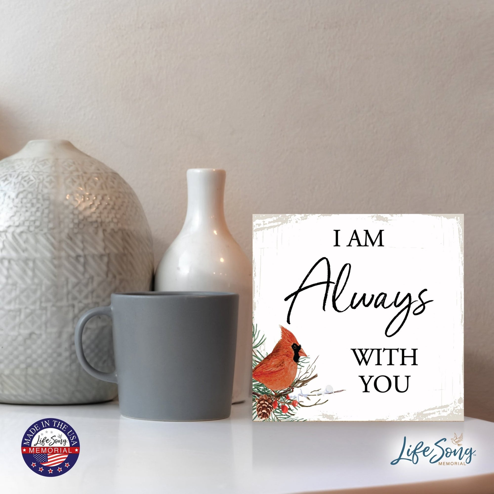 Modern CHRISTMAS 6x6 Wooden Sign (I am Always With You) Inspirational Plaque and Tabletop Family Home Decoration - LifeSong Milestones