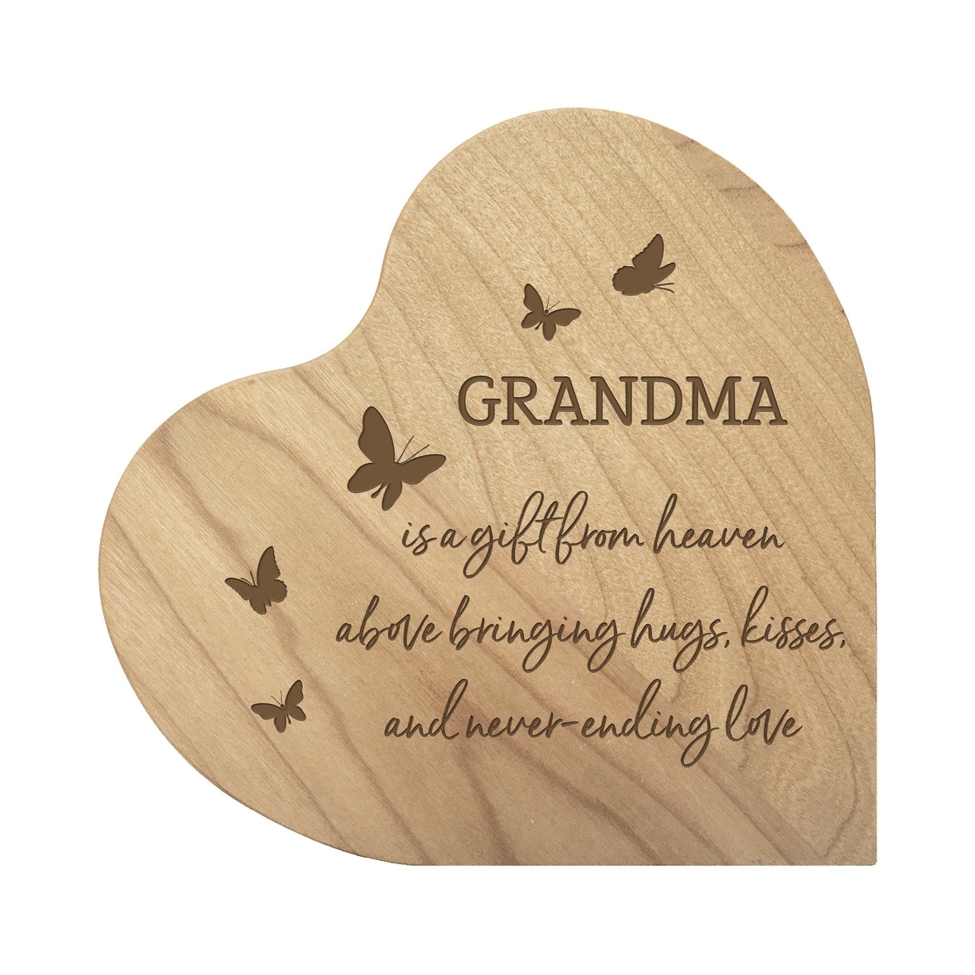 Modern Grandmother’s Love Solid Wood Heart Decoration With Inspirational Verse Keepsake Gift 5x5.25 - Grandma Is A Gift = Never-ending Love - LifeSong Milestones