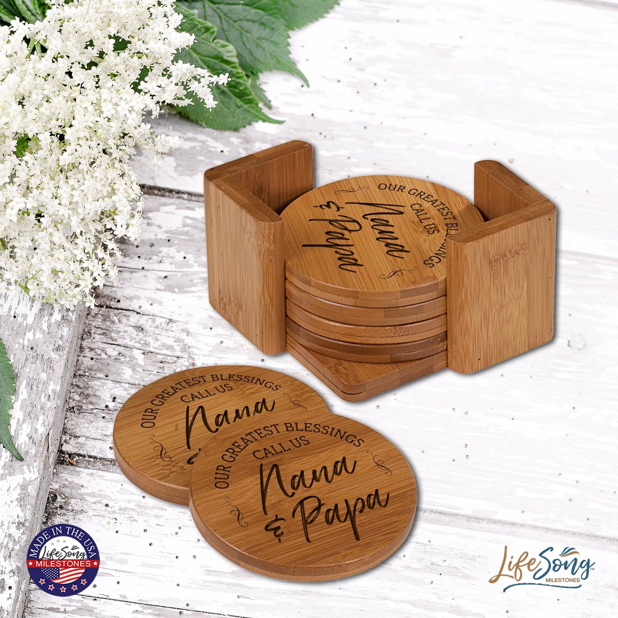 Modern Inspirational 6pc Bamboo Coaster Set 4.5x4.5 Greatest Blessings - LifeSong Milestones