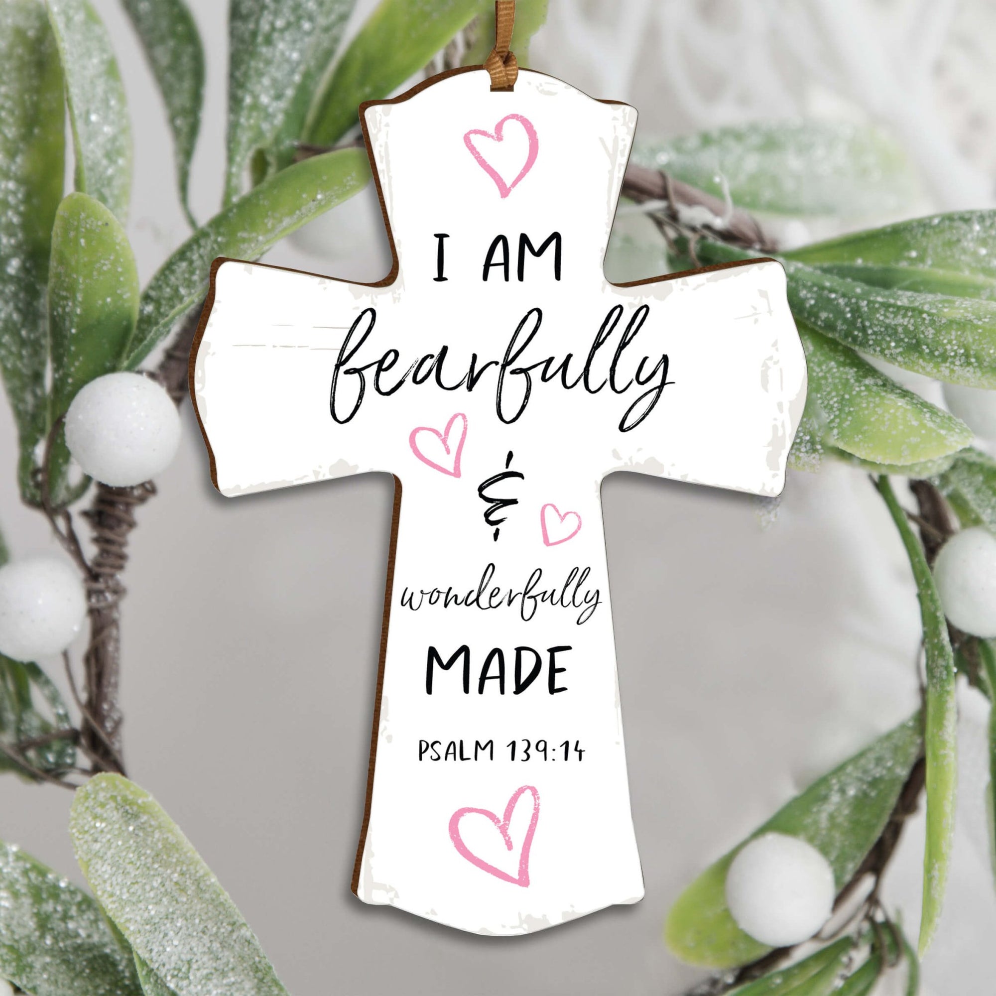 Modern Inspirational Wooden Mini Cross - I Am Fearfully - LifeSong Milestones