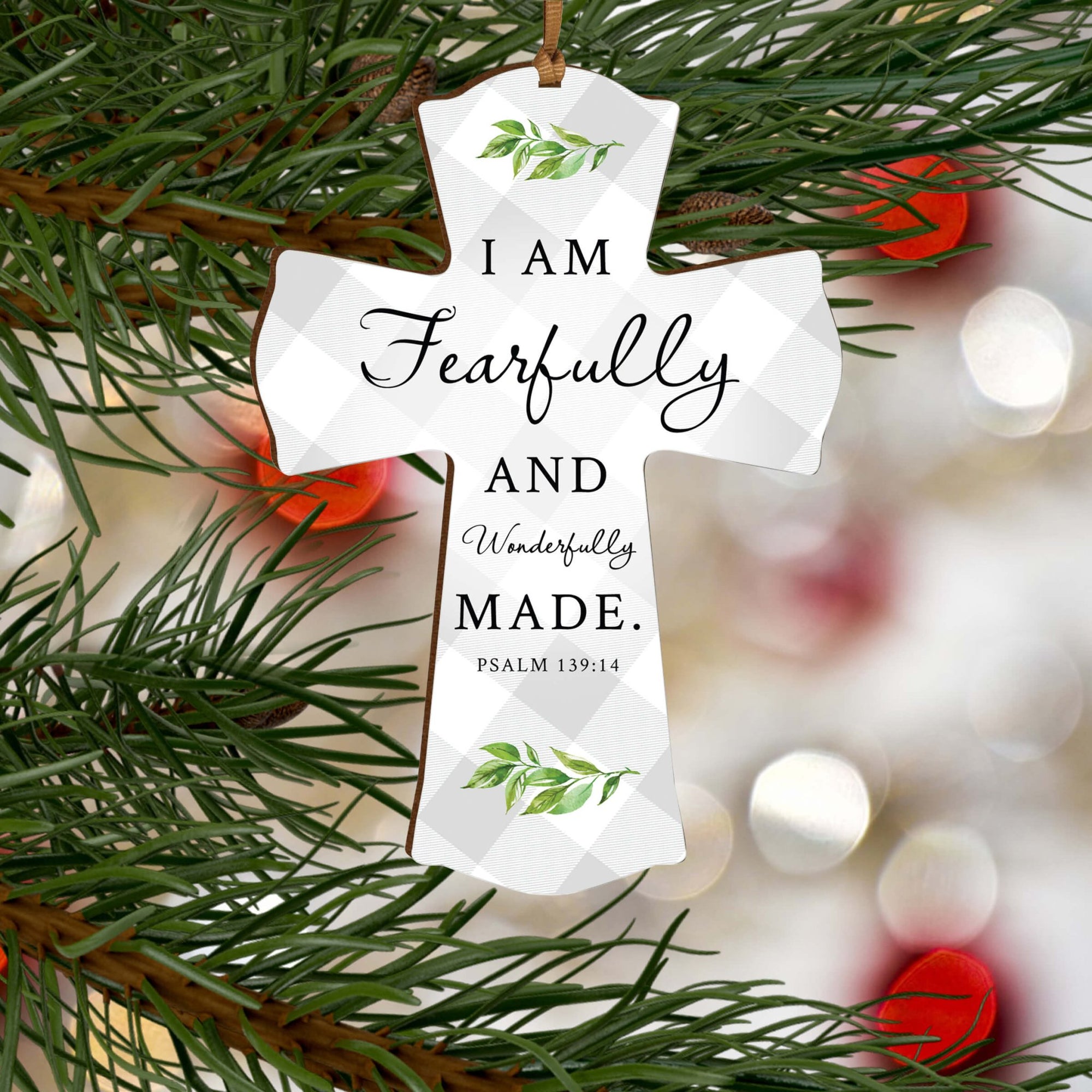 Modern Inspirational Wooden Mini Cross - I Am Fearfully - LifeSong Milestones