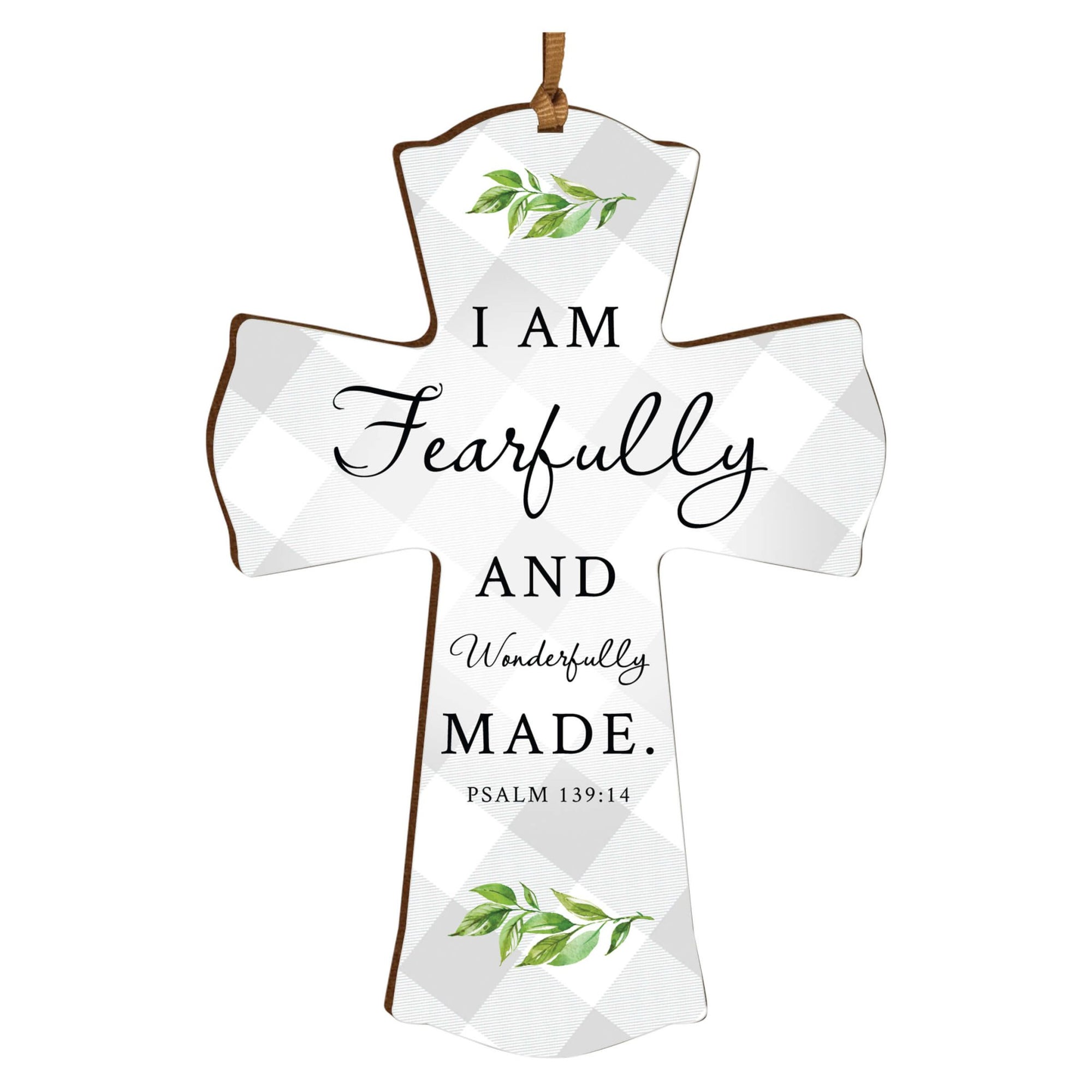 Modern Inspirational Wooden Mini Cross - I Am Fearfully - LifeSong Milestones