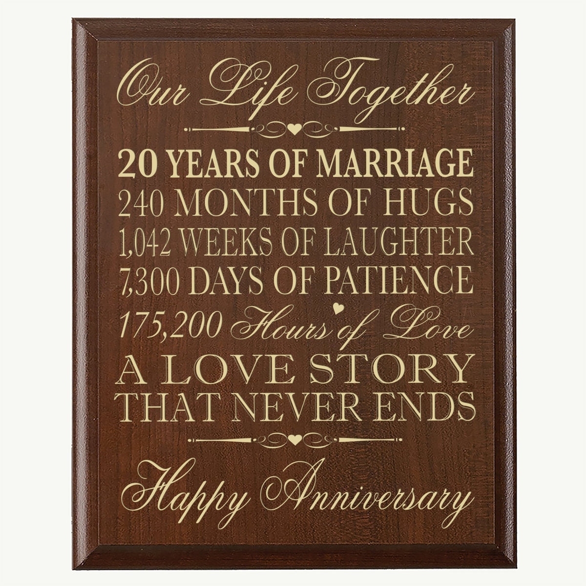 Our Life Together Anniversary Wall Plaque - 20th Anniversary - LifeSong Milestones