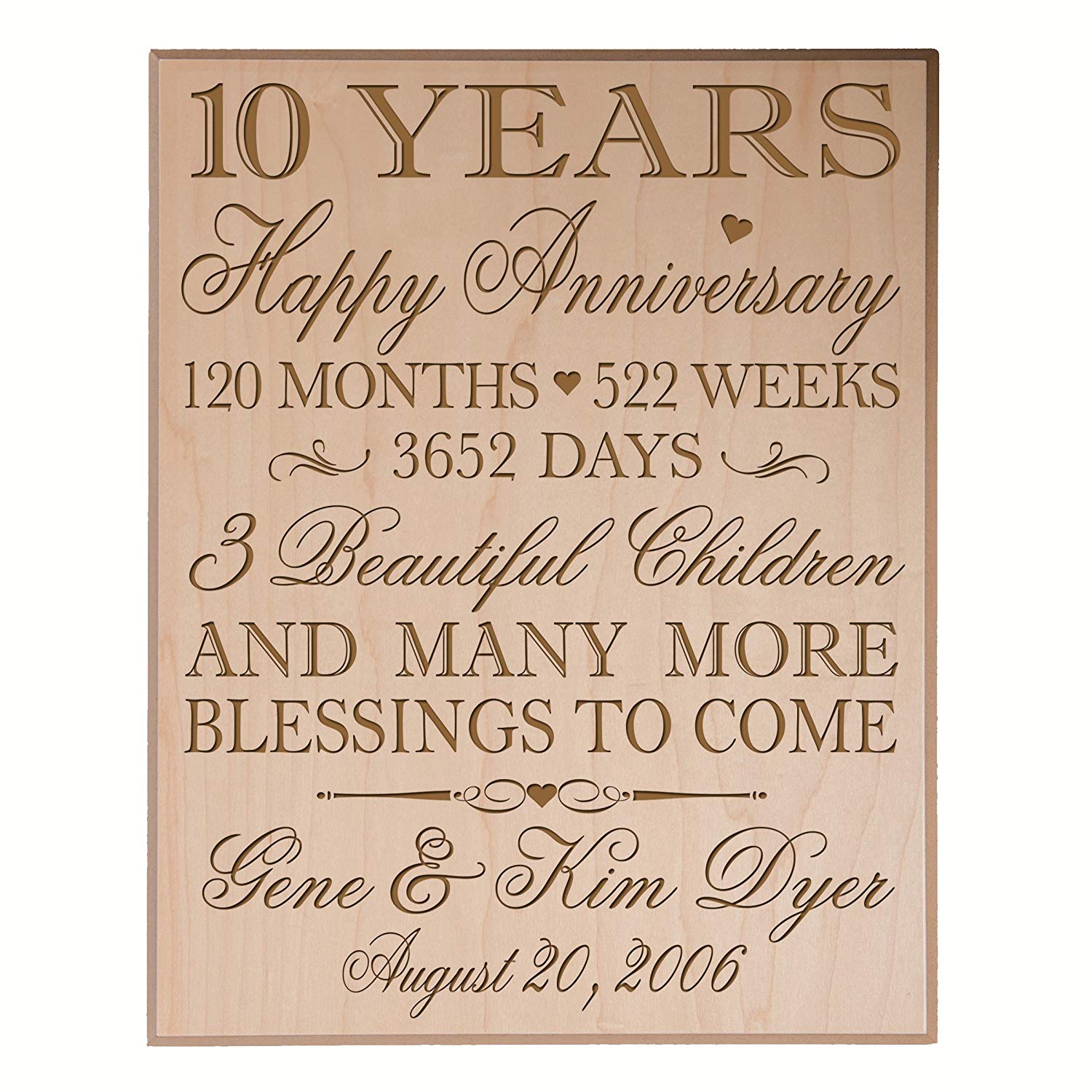 Tenth Wedding Anniversary Gift Wall Plaque Home Decoration