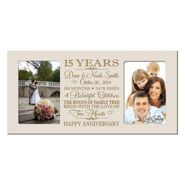 Personalized Anniversary Double Photo Frame - Feliz Anivesario 15th / Cherry