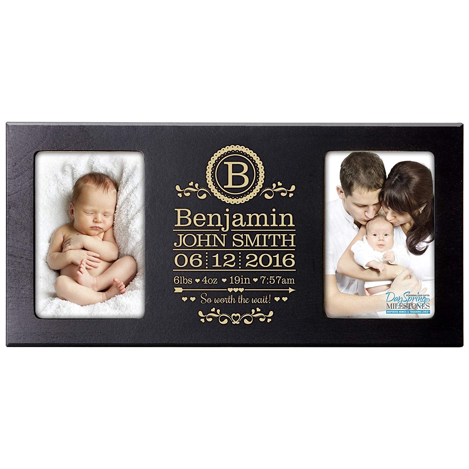 Personalized Baby Announcement Double Photo Frame - So Worth The Wait - LifeSong Milestones