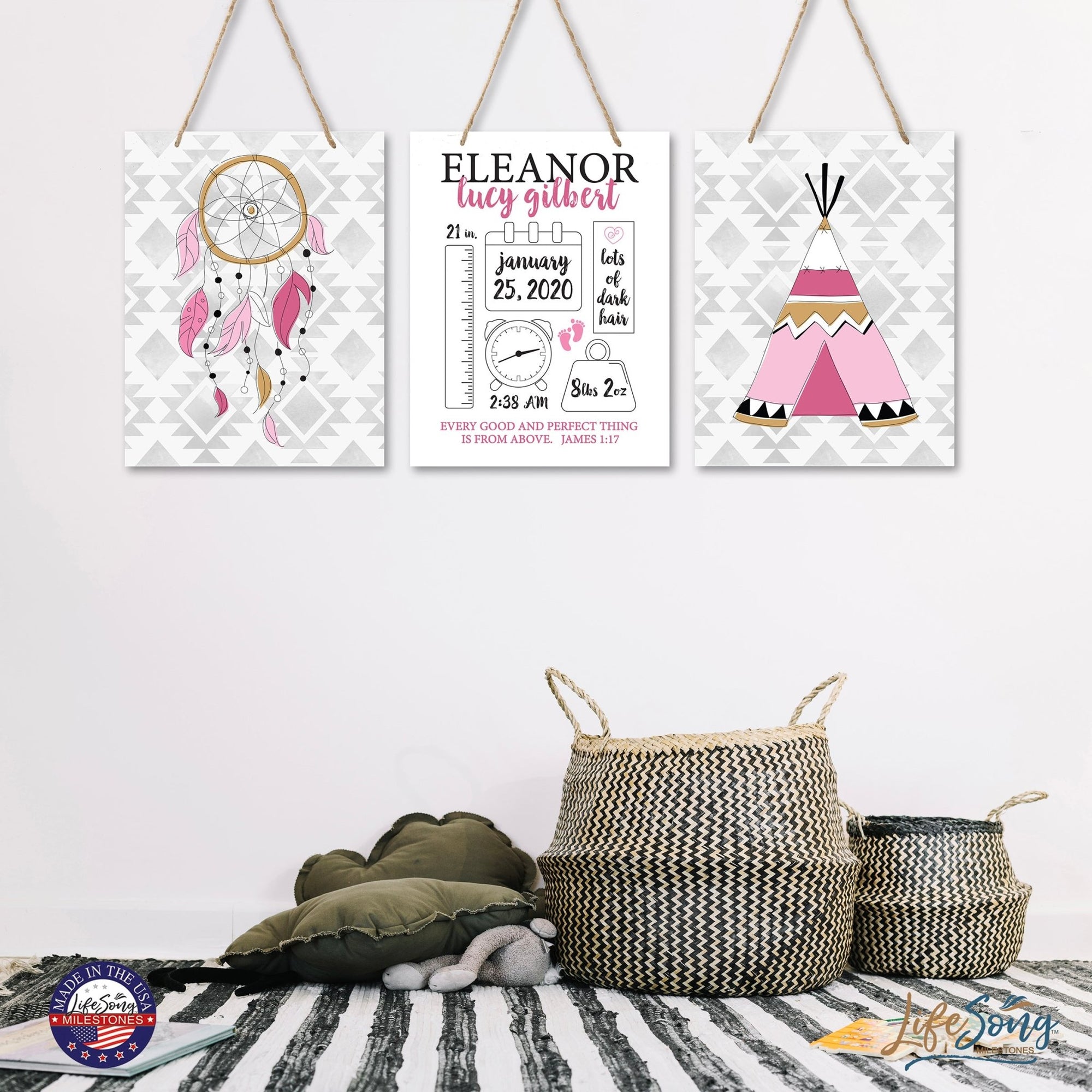 Personalized Baby Birth Arrival Stats Nursery Sign Set - Tribal - LifeSong Milestones