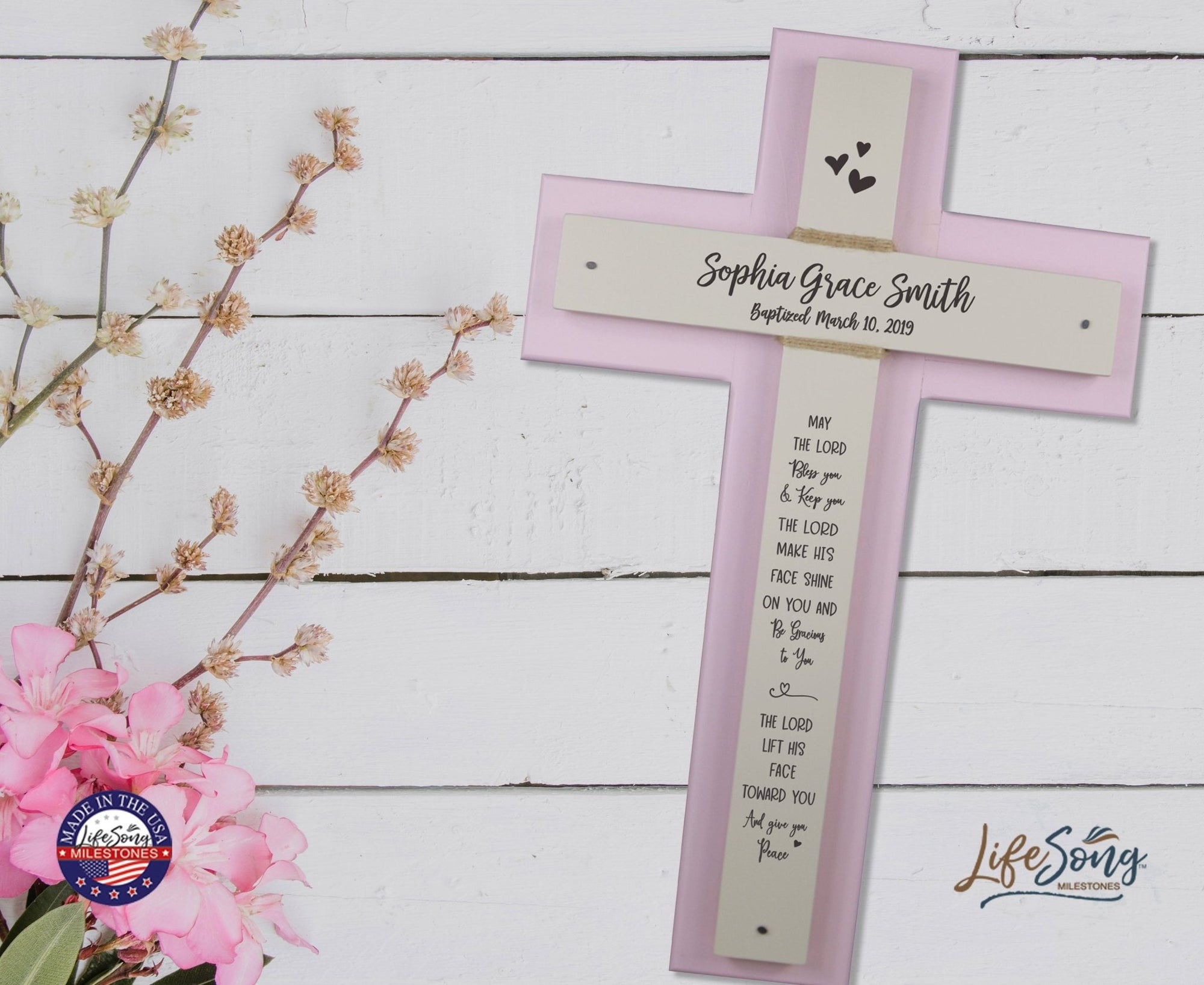 Personalized Baptism Double Crosses Wall Decor - Pink - LifeSong Milestones