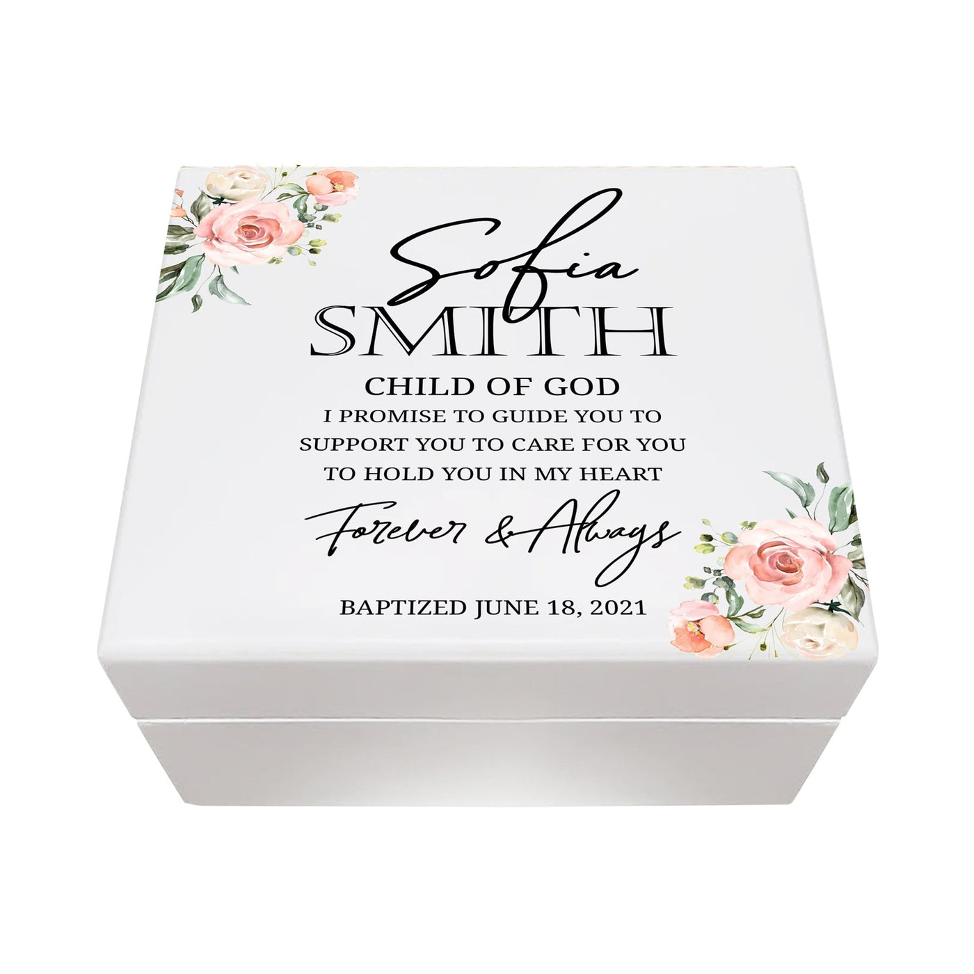 Personalized Baptism White Keepsake Box 6x5.5in with inspiring verse G ...