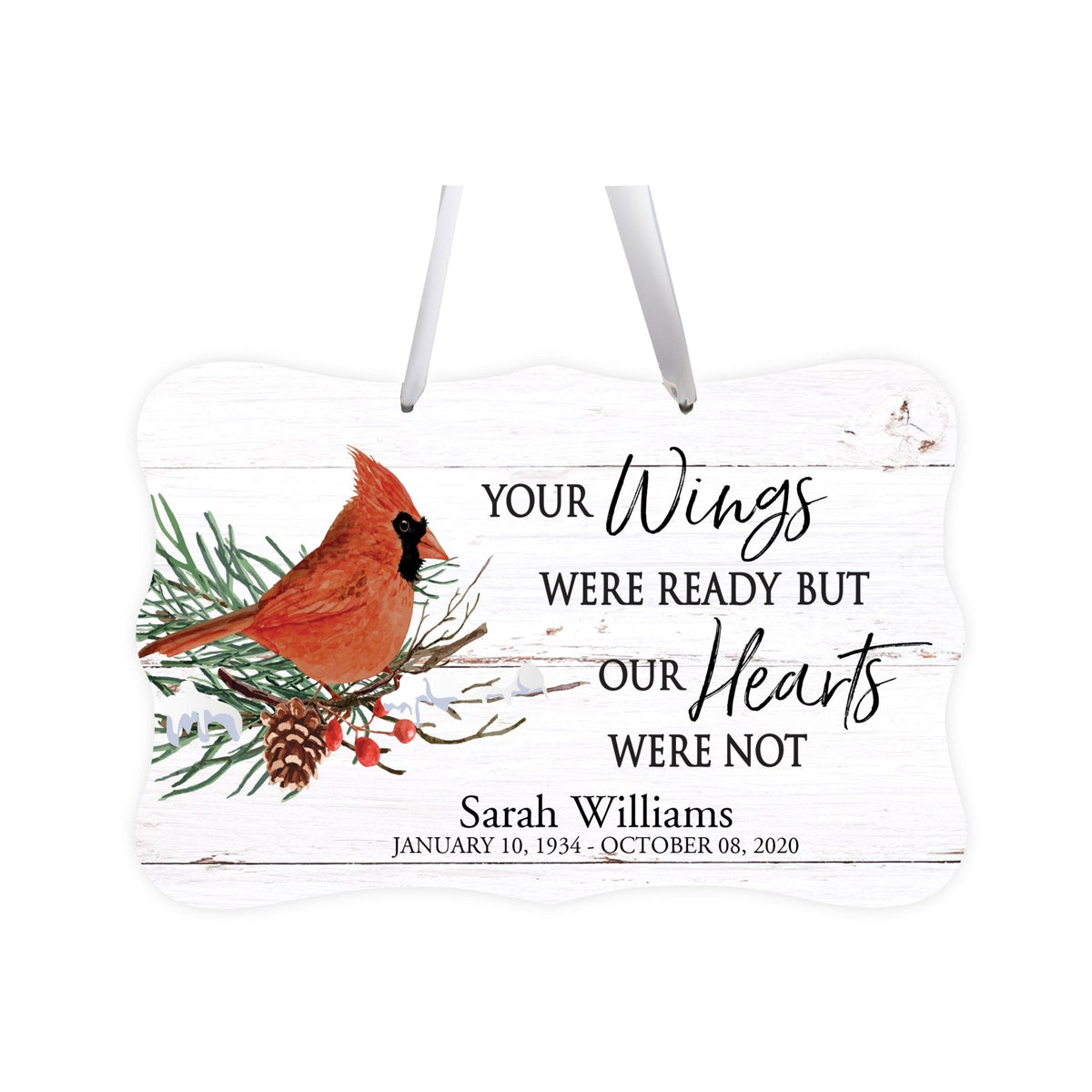 Personalized Cardinal Memorial Christmas Wall Sign 14in with Inspirational Verse Keepsake Gift Your Wings Were - LifeSong Milestones