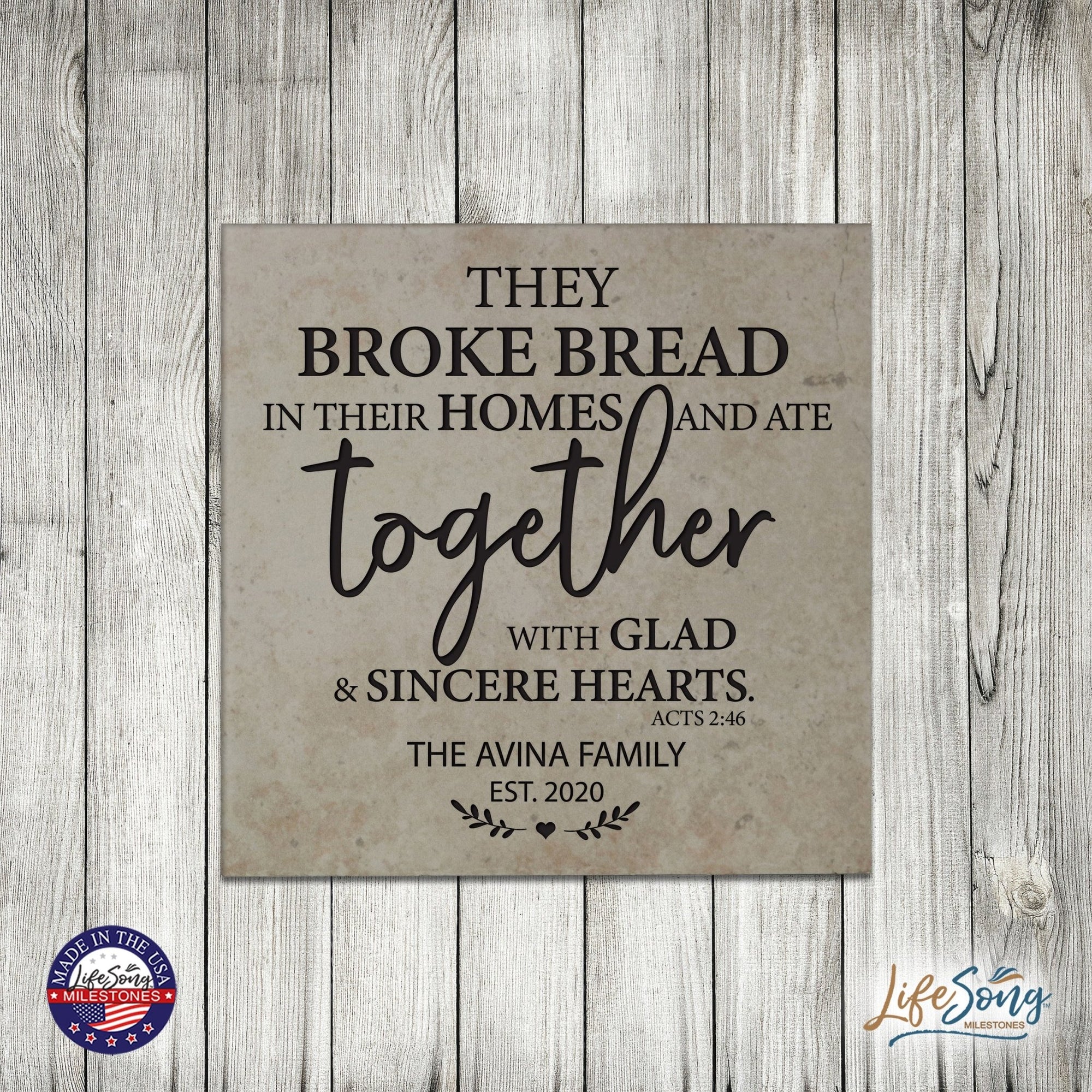 Personalized Ceramic Trivet with Inspirational verse 5.75in (They Broke Bread) - LifeSong Milestones