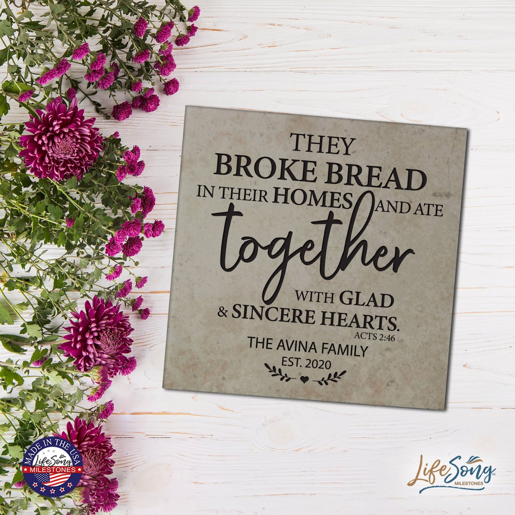 Personalized Ceramic Trivet with Inspirational verse 5.75in (They Broke Bread) - LifeSong Milestones