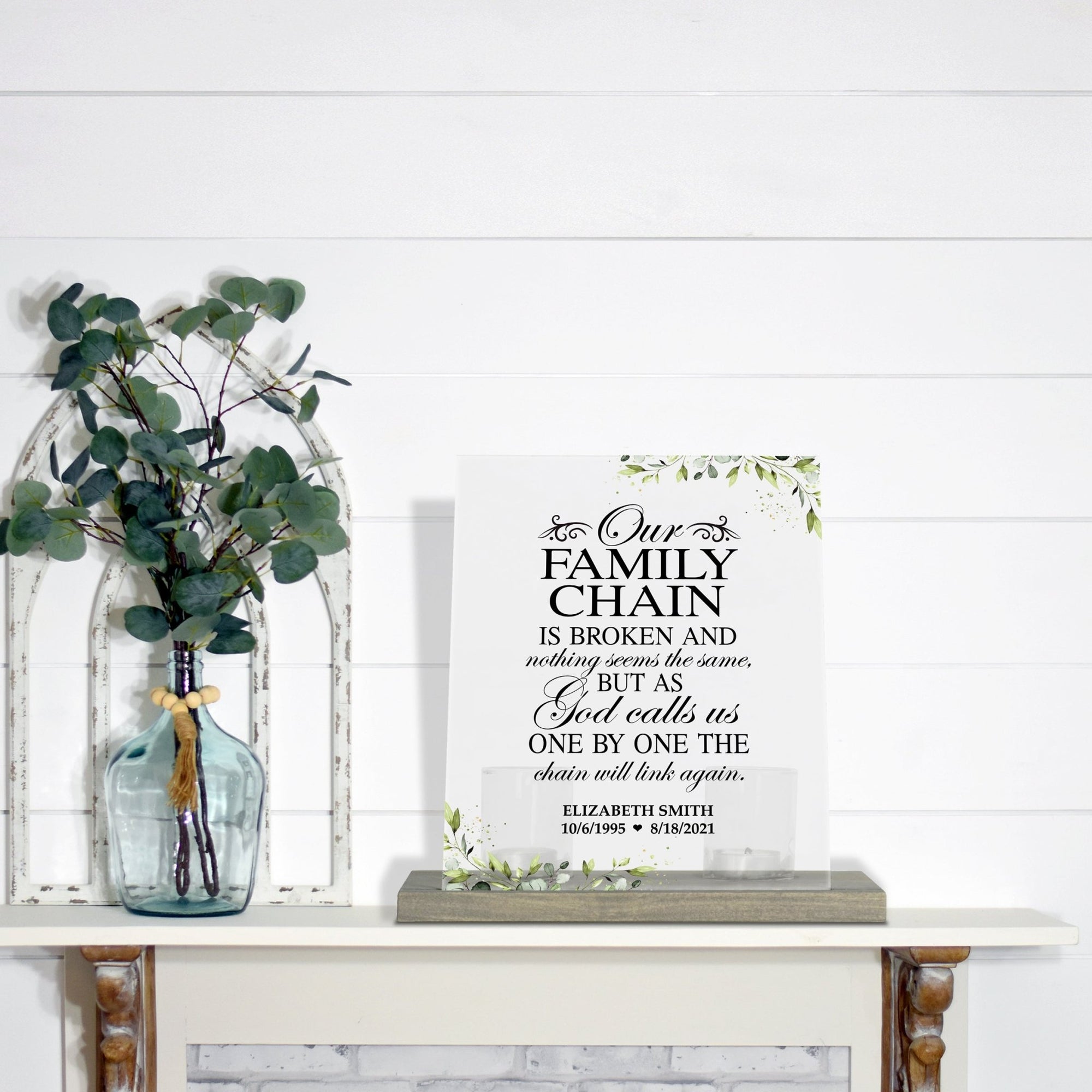 Personalized Elegant Human Memorial Acrylic Sign With Grey Wooden Base - Our Family Chain - LifeSong Milestones