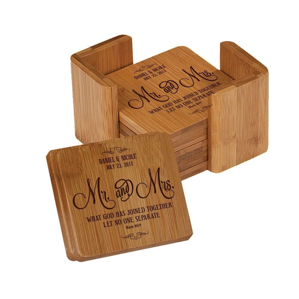 Personalized Engraved Anniversary Bamboo 7 pc Coaster Set Mr