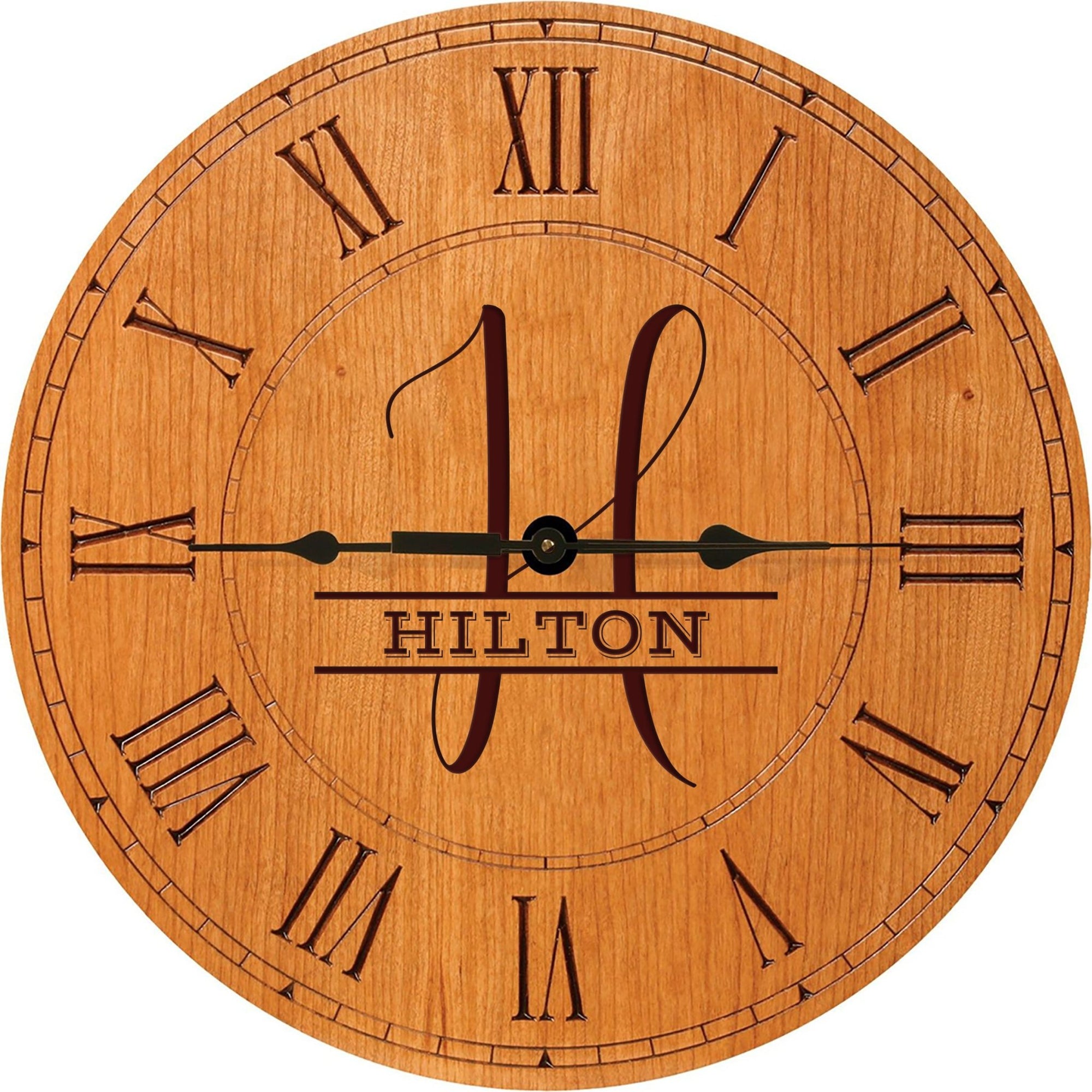 Personalized Engraved Monogram Cherry Wood Clock 12" - H - LifeSong Milestones