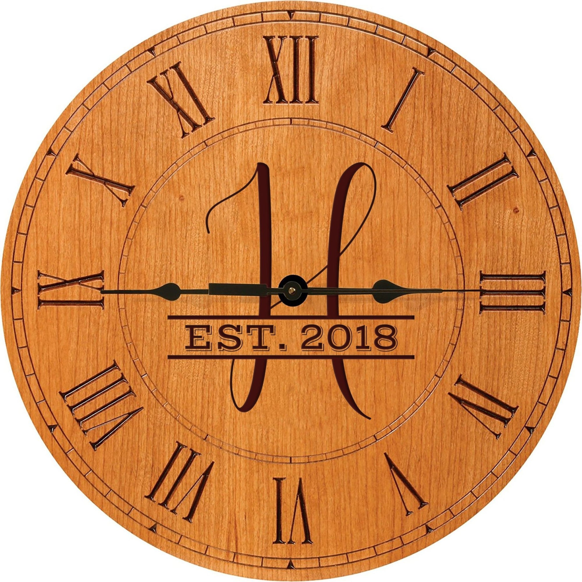 Personalized Engraved Monogram Cherry Wood Clock 12" - H - LifeSong Milestones