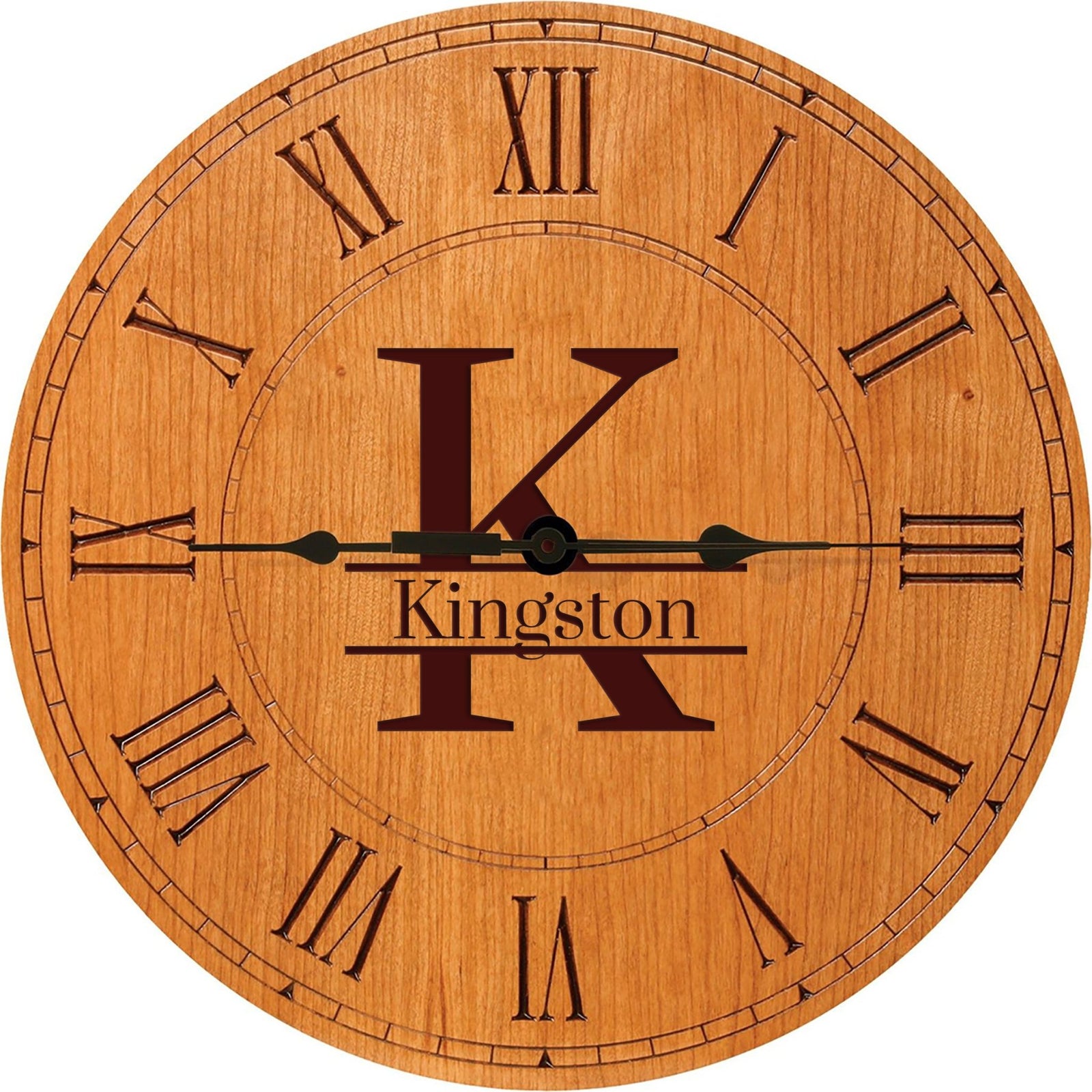 Personalized Engraved Monogram Cherry Wood Clock 12" - K - LifeSong Milestones