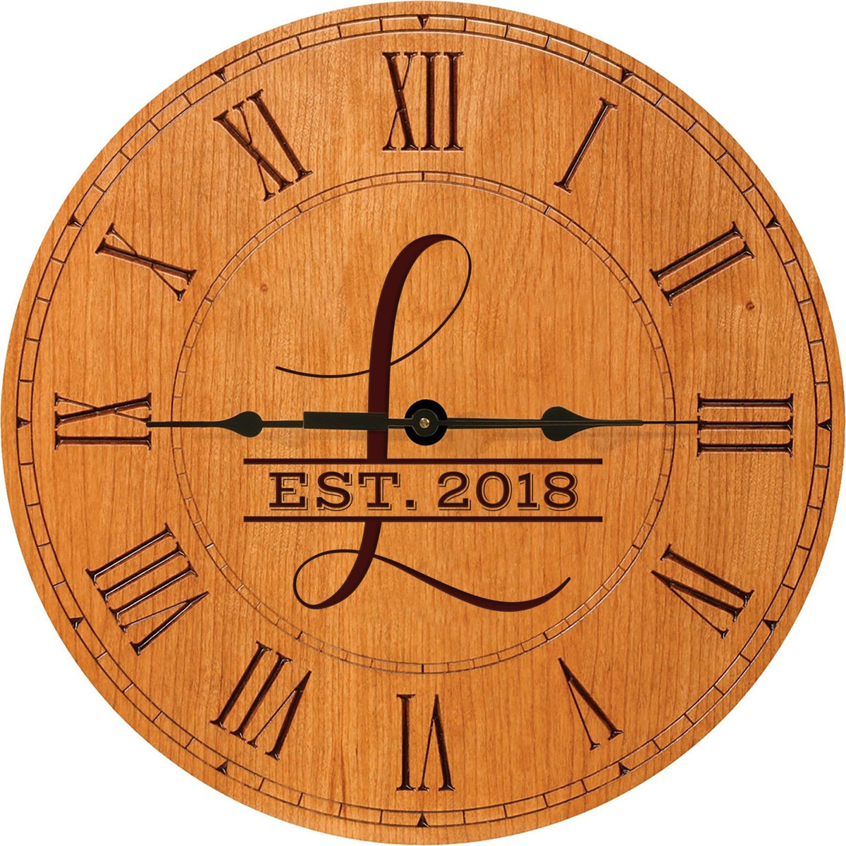 Personalized Engraved Monogram Cherry Wood Clock 12&quot; - L - LifeSong Milestones