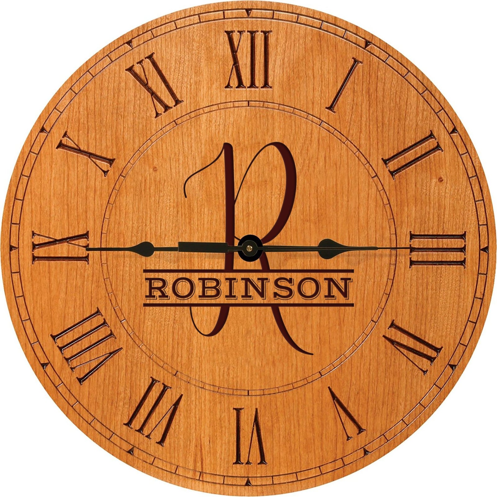 Personalized Engraved Monogram Cherry Wood Clock 12" - R - LifeSong Milestones