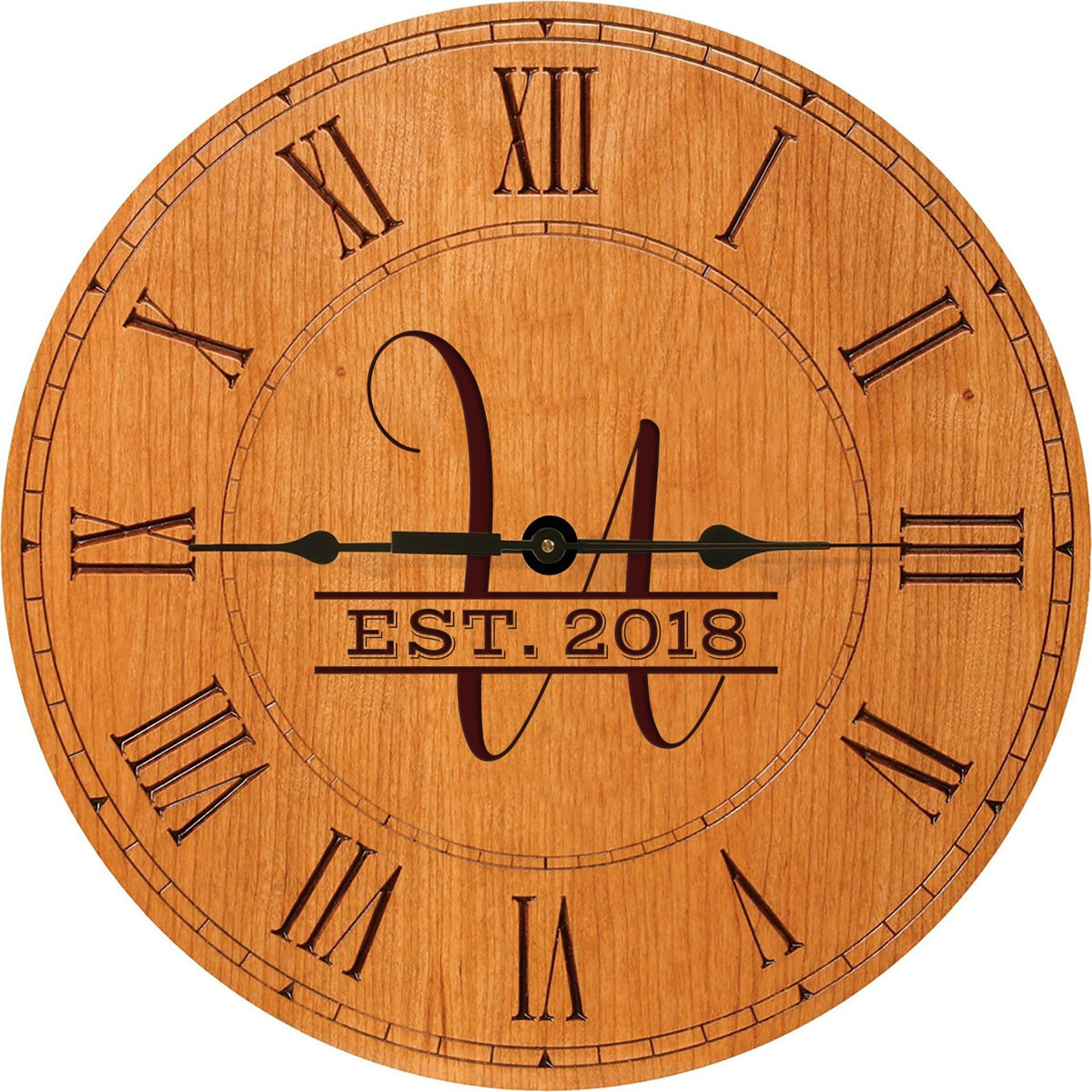 Personalized Engraved Monogram Cherry Wood Clock 12&quot; - U - LifeSong Milestones