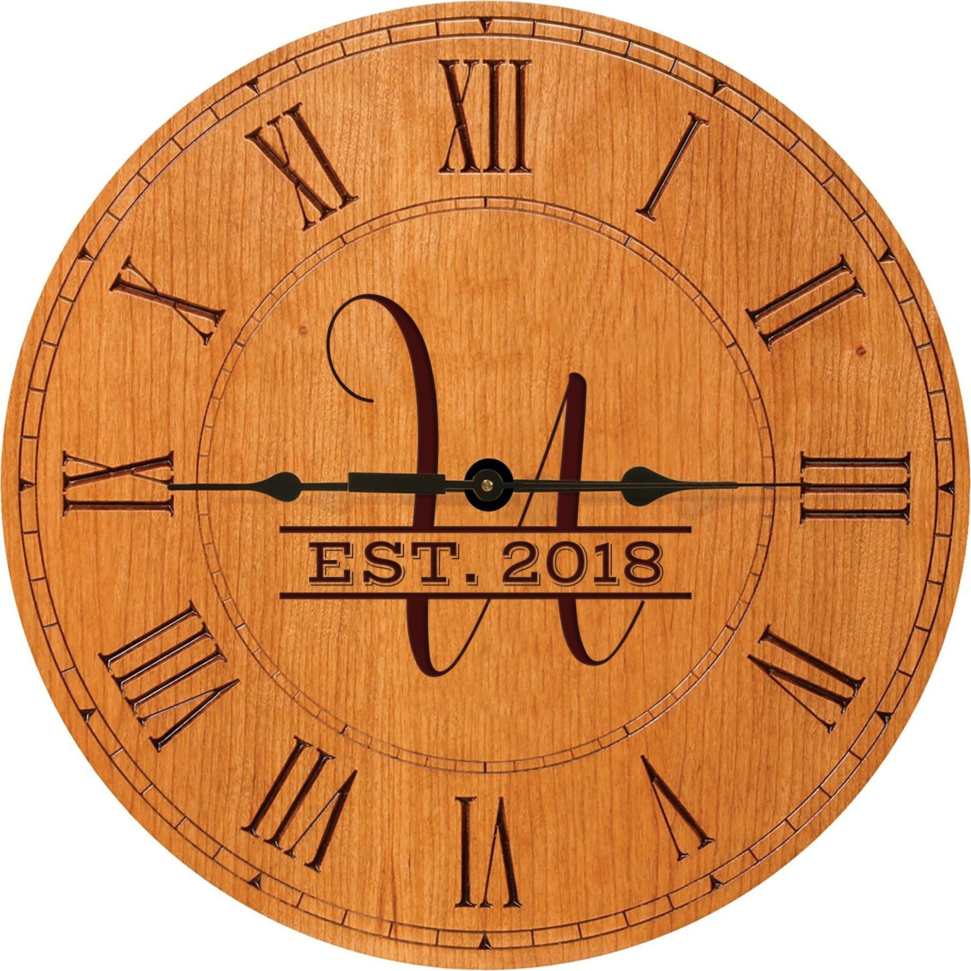 Personalized Engraved Monogram Cherry Wood Clock 12" - U - LifeSong Milestones