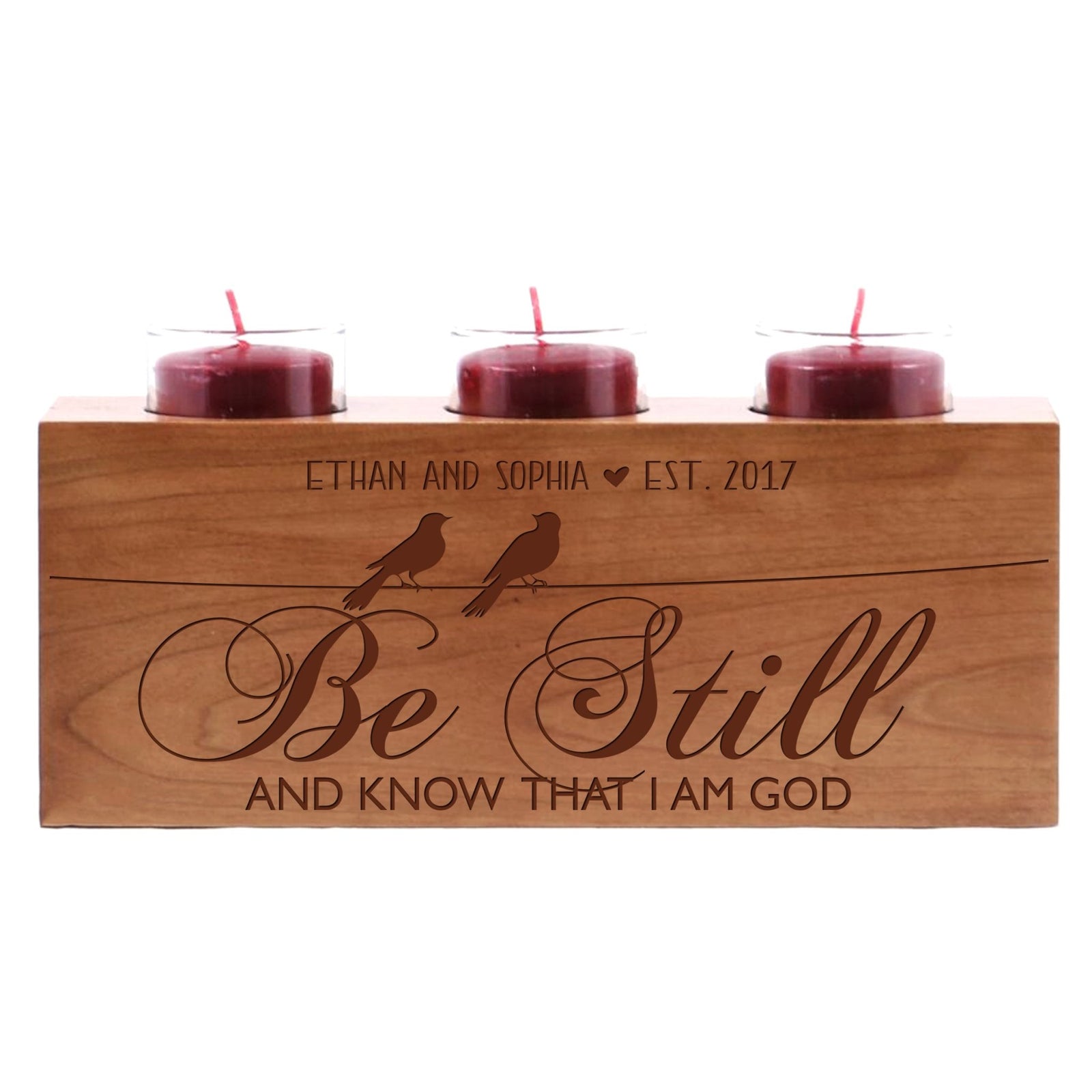 Personalized Everyday Cherry Candle Holder - Be Still Birds - LifeSong Milestones