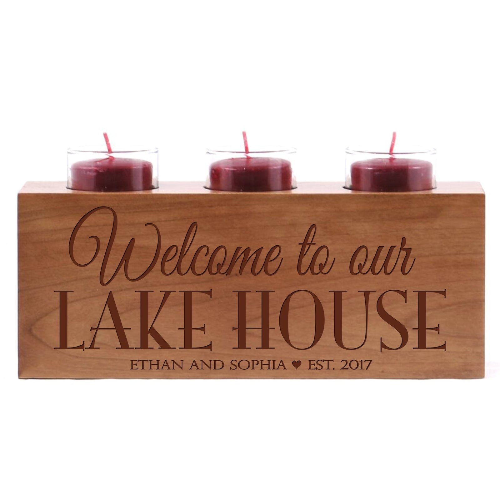 Personalized Everyday Cherry Candle Holder - Welcome Lake House - LifeSong Milestones