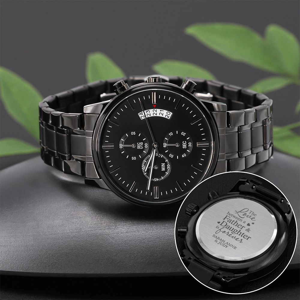 Personalized Father's Day Gift Chronograph Black Watch - LifeSong Milestones