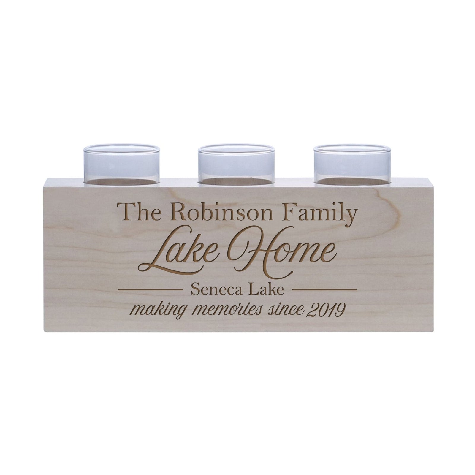 Personalized Handcrafted Maple Candle Holder - Lake House - LifeSong Milestones