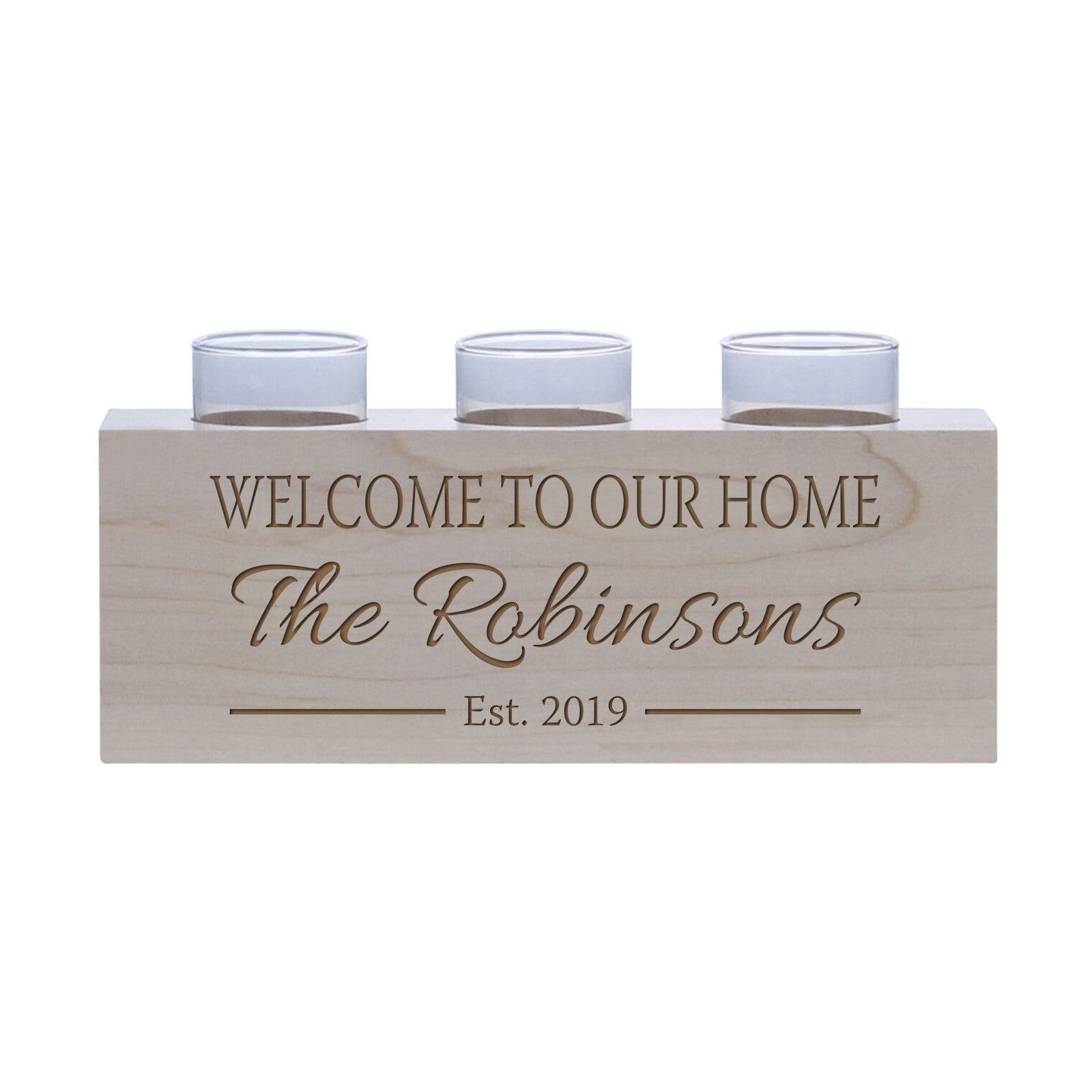 Personalized Handcrafted Maple Candle Holder - Welcome - LifeSong Milestones