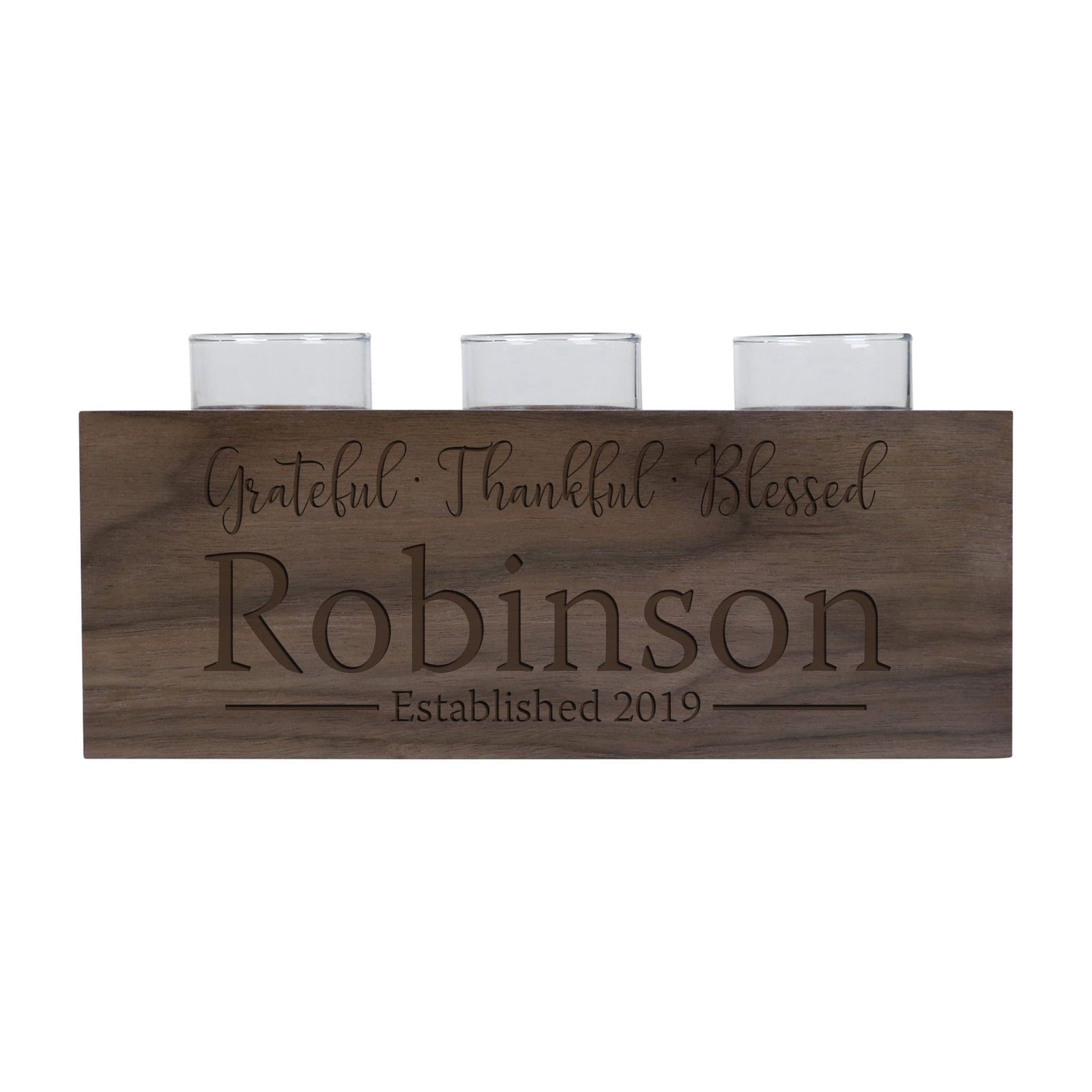 Personalized Handcrafted Walnut Candle Holder - Grateful - LifeSong Milestones