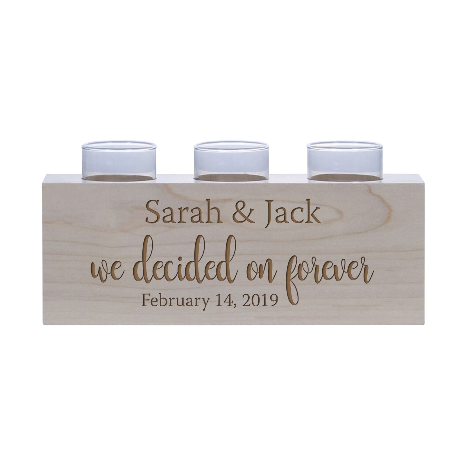 Personalized Handcrafted Wedding Maple Candle Holder - We Decided - LifeSong Milestones