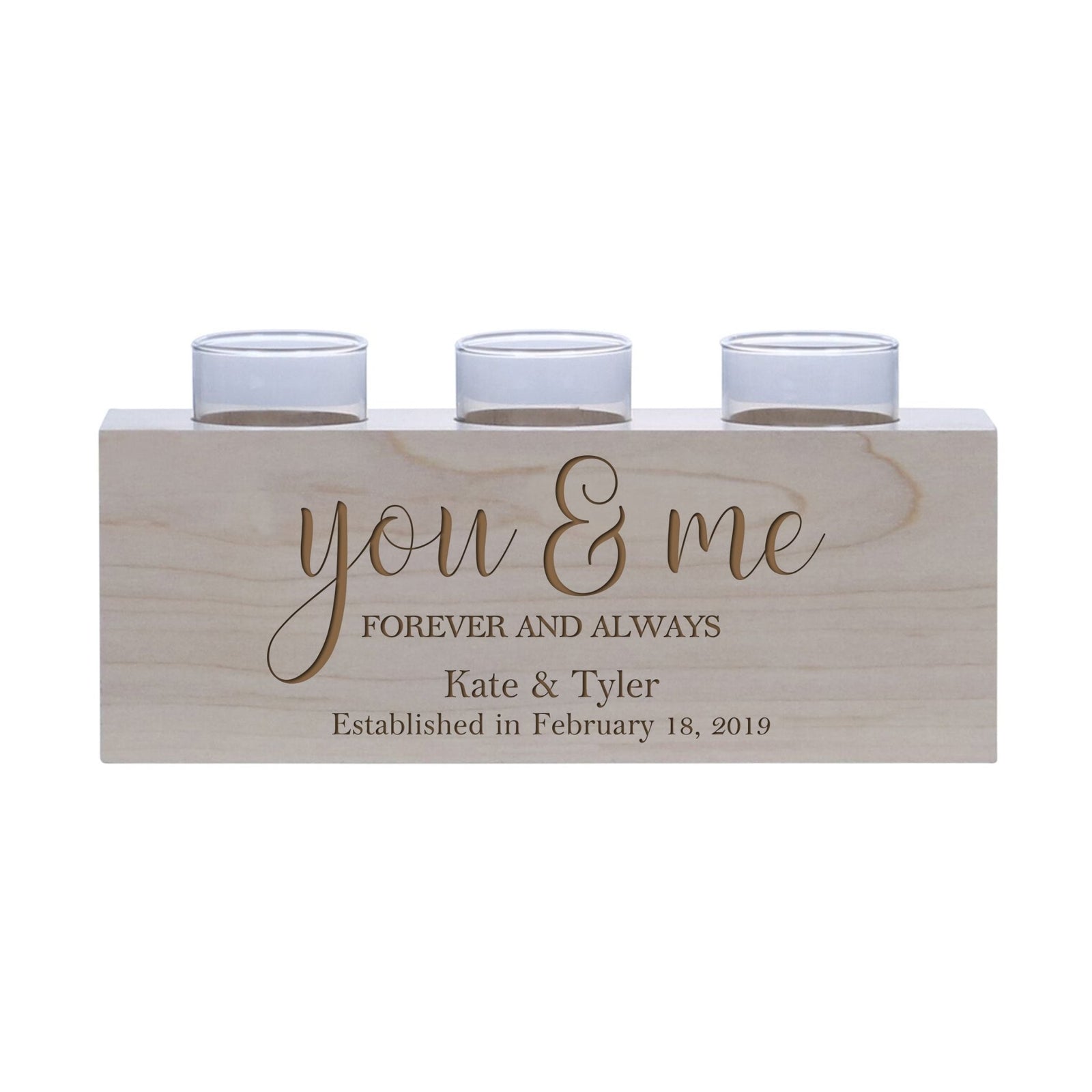 Personalized Handcrafted Wedding Maple Candle Holder - You & Me - LifeSong Milestones