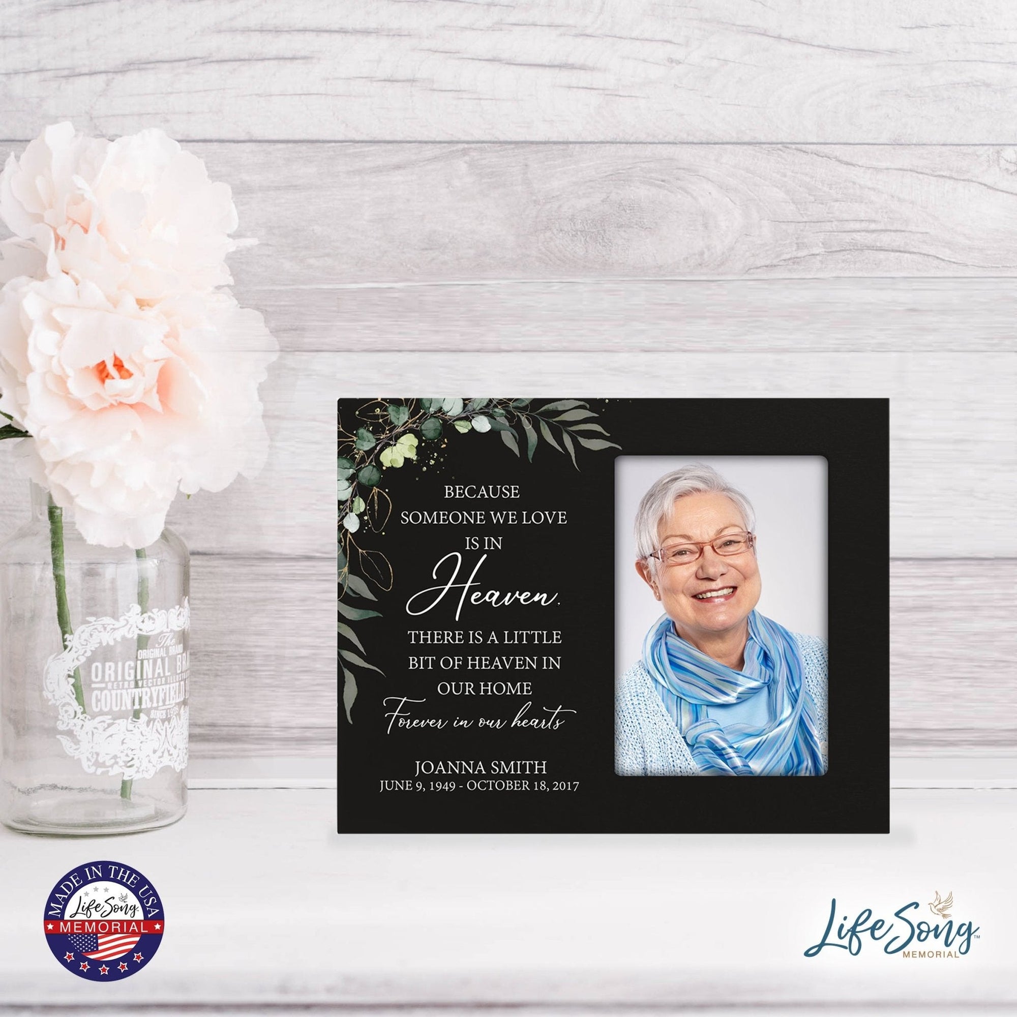 Personalized Horizontal 8x10 Wooden Memorial Picture Frame Holds 4x6 Photo - Because Someone We Love (Black) - LifeSong Milestones