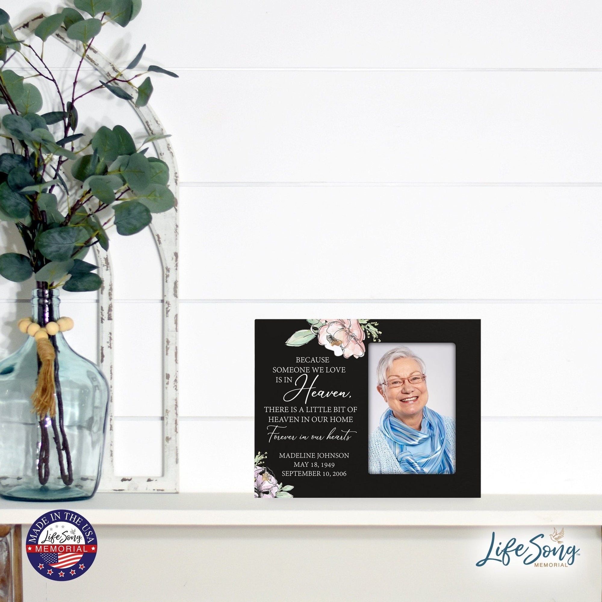 Personalized Horizontal 8x10 Wooden Memorial Picture Frame Holds 4x6 Photo - Because Someone We Love (Black) - LifeSong Milestones