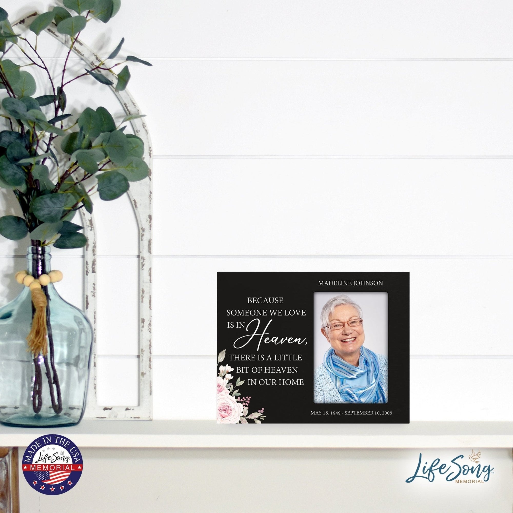 Personalized Horizontal 8x10 Wooden Memorial Picture Frame Holds 4x6 Photo - Because Someone We Love (Black) - LifeSong Milestones