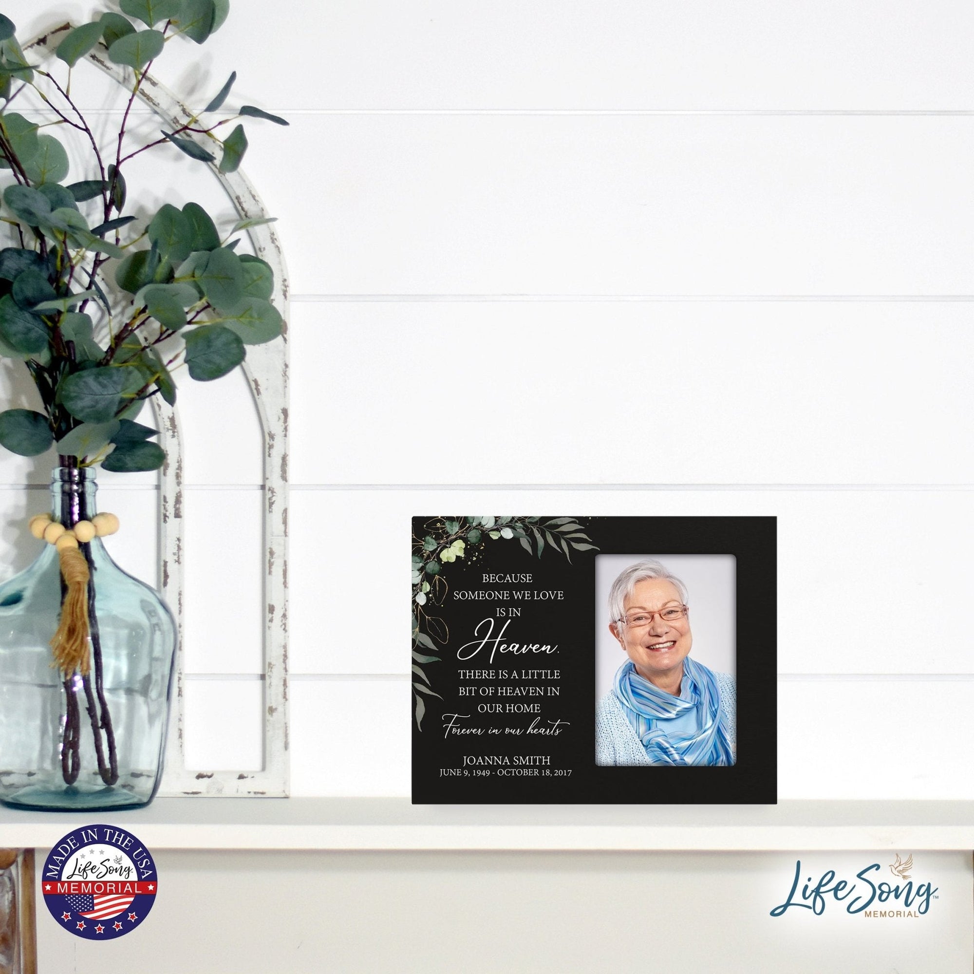 Personalized Horizontal 8x10 Wooden Memorial Picture Frame Holds 4x6 Photo - Because Someone We Love (Black) - LifeSong Milestones