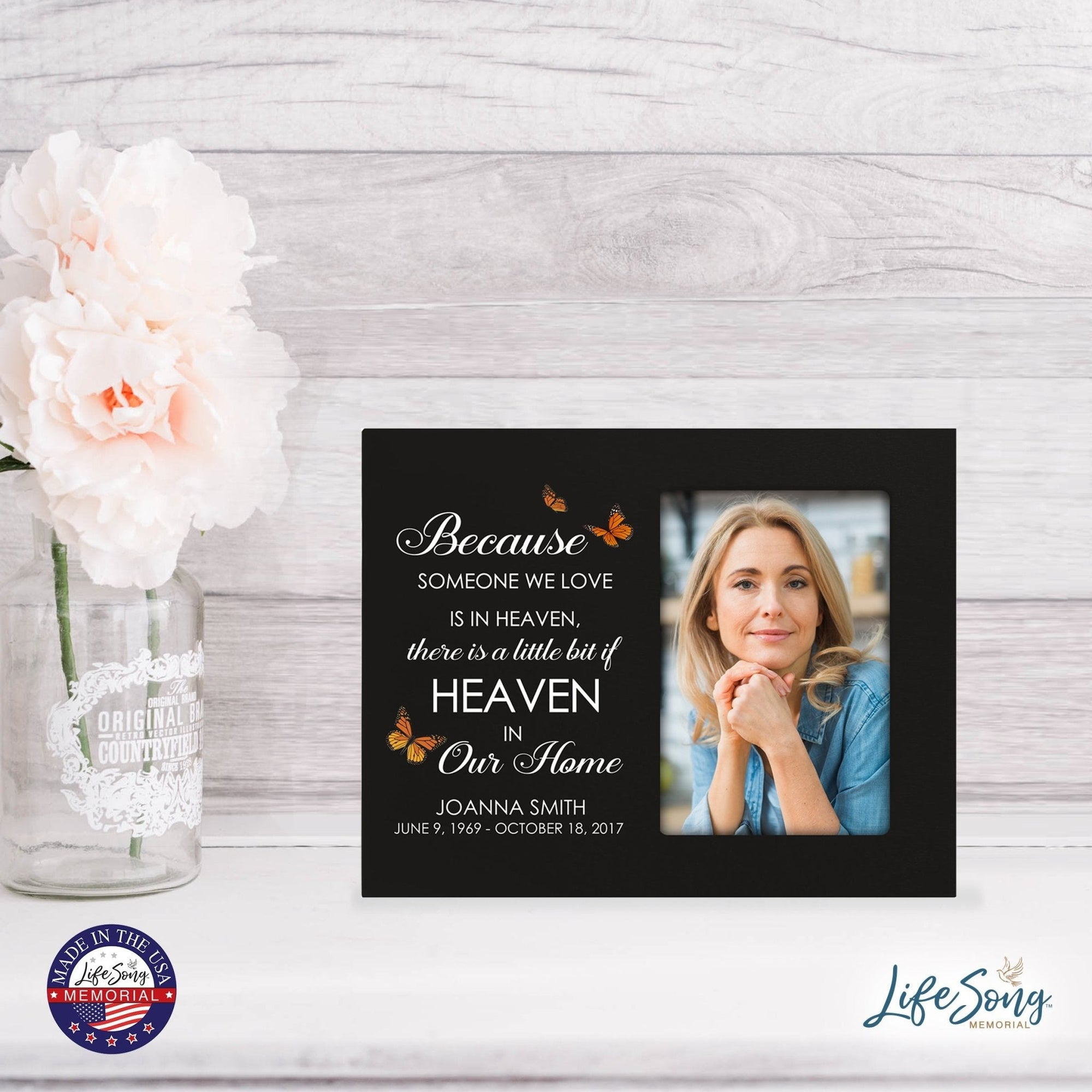 Personalized Horizontal 8x10 Wooden Memorial Picture Frame Holds 4x6 Photo - Because Someone We Love (Black) - LifeSong Milestones