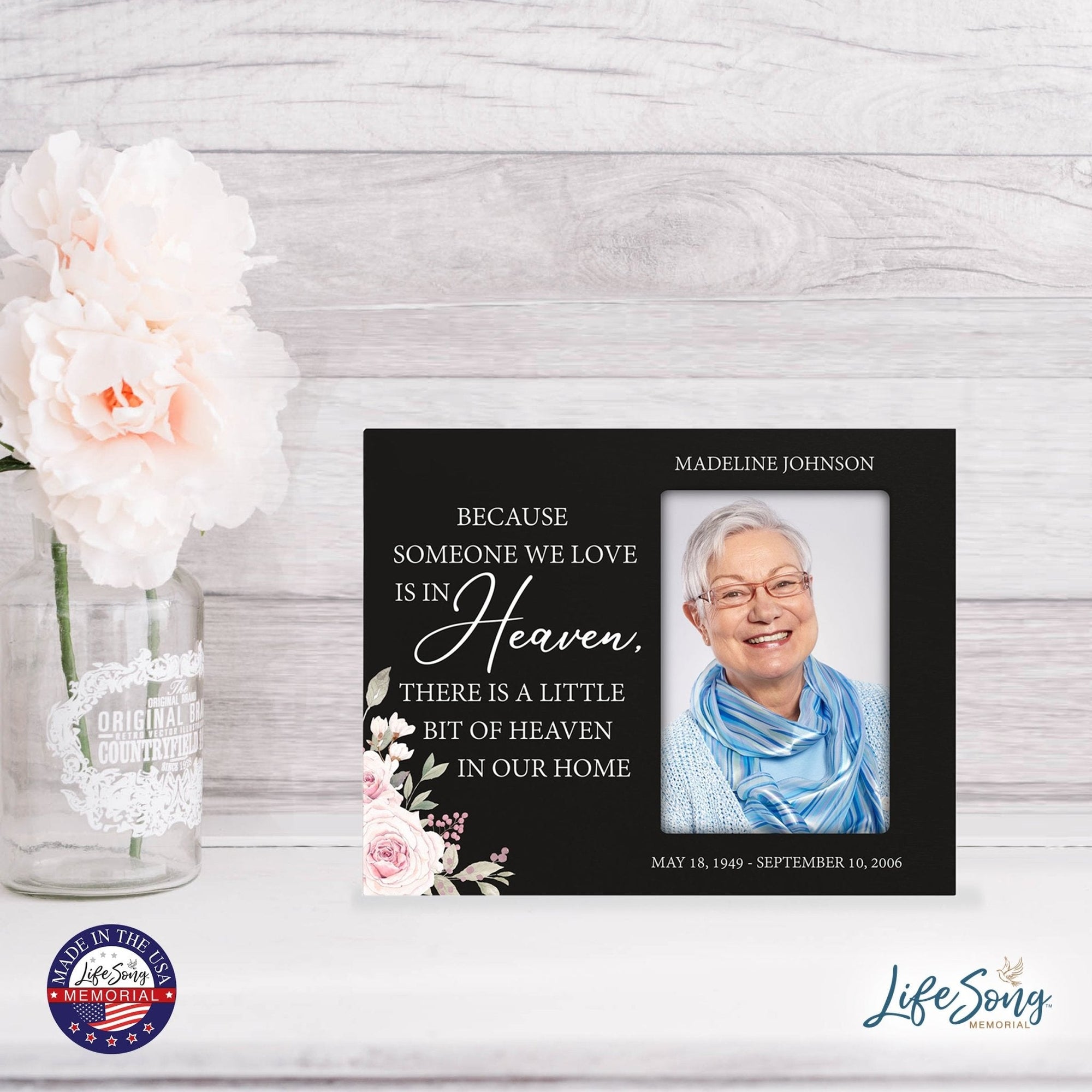 Personalized Horizontal 8x10 Wooden Memorial Picture Frame Holds 4x6 Photo - Because Someone We Love (Black) - LifeSong Milestones