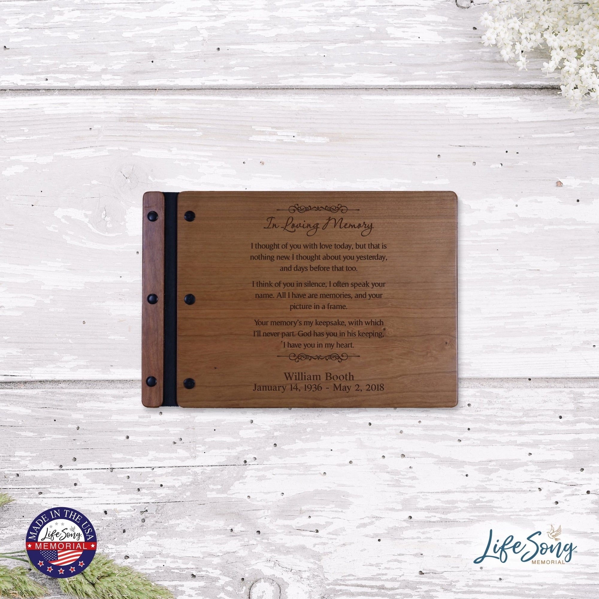 Personalized Inspirational Memorial Wooden Guest Book - In Loving Memory - LifeSong Milestones