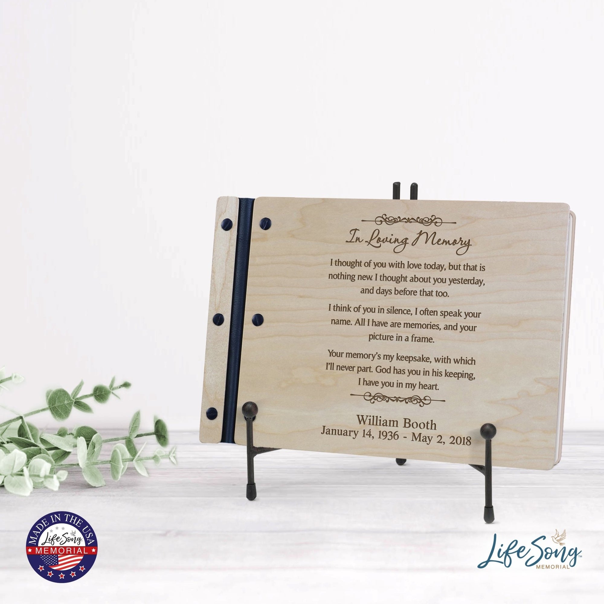 Personalized Inspirational Memorial Wooden Guest Book - In Loving Memory - LifeSong Milestones