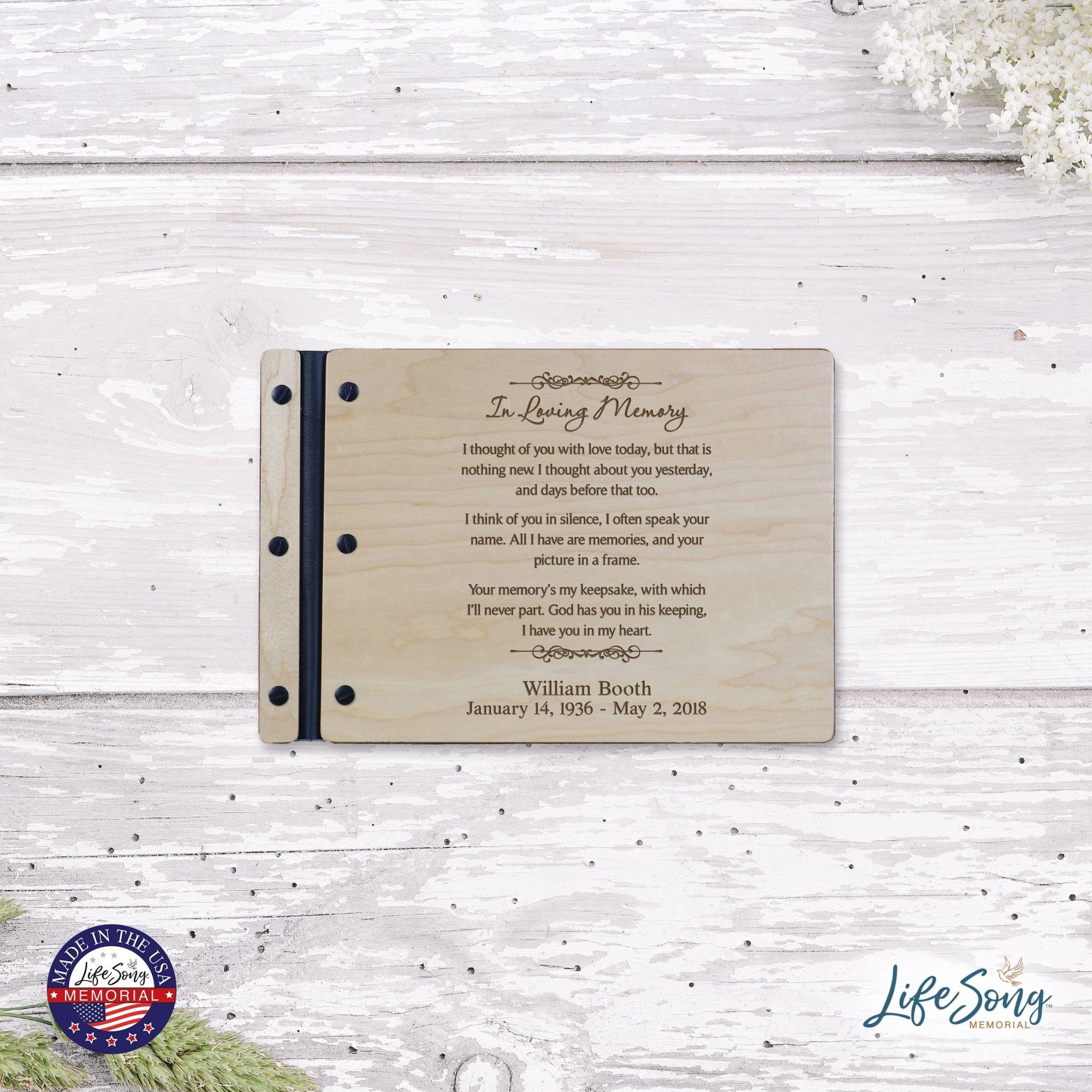 Personalized Inspirational Memorial Wooden Guest Book - In Loving Memory - LifeSong Milestones