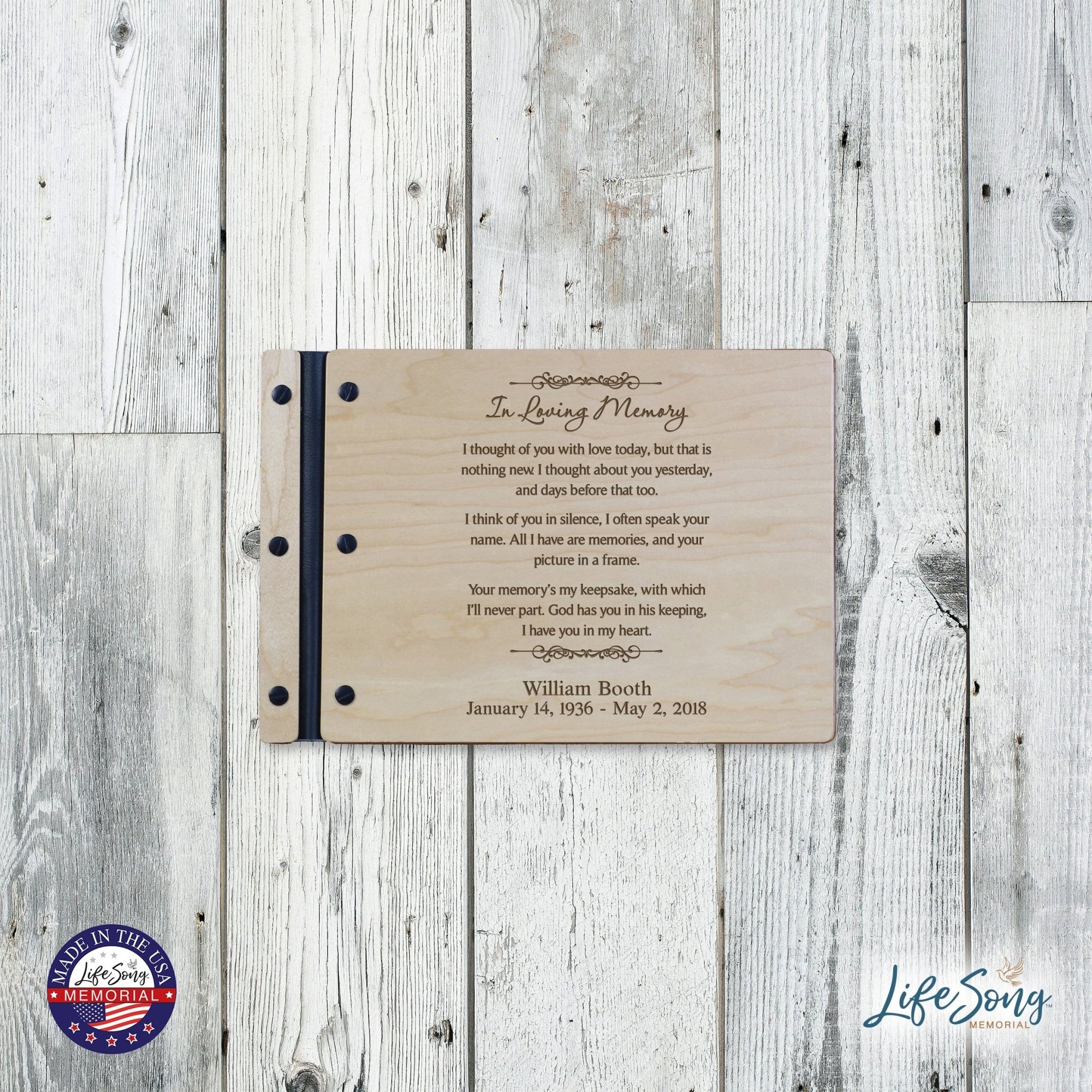 Personalized Inspirational Memorial Wooden Guest Book - In Loving Memory - LifeSong Milestones